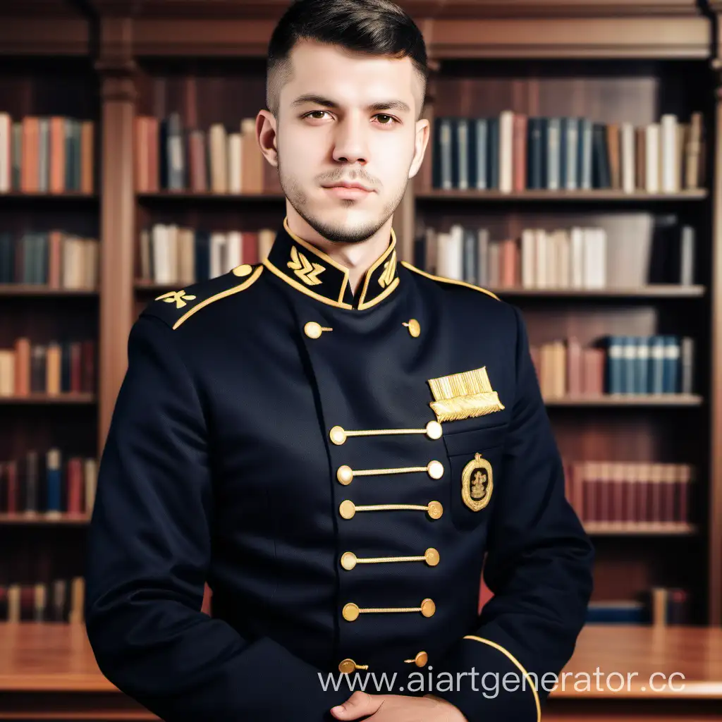 Man-in-Black-Navy-Uniform-Portrait-in-Library