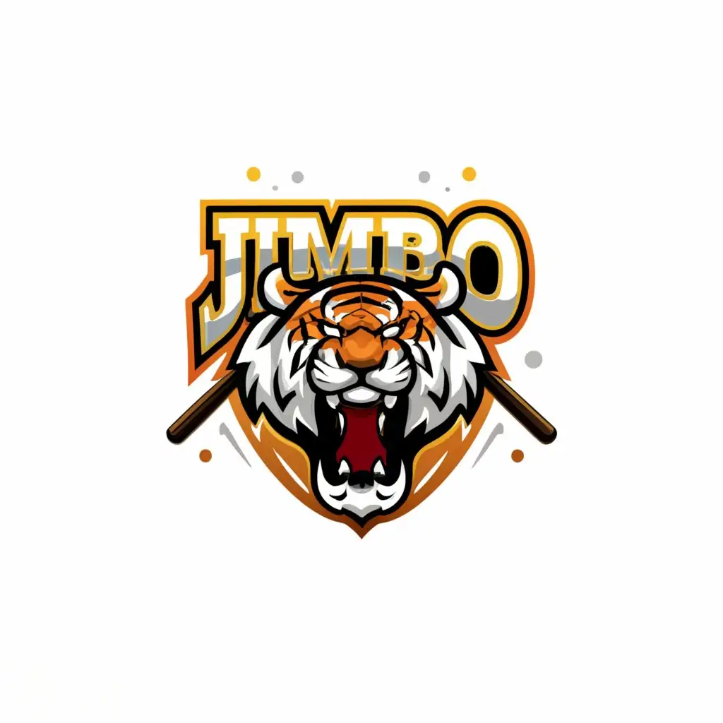 a logo design,with the text "Jimbo", main symbol:Tiger with baseball bat white background,complex,be used in Entertainment industry,clear background