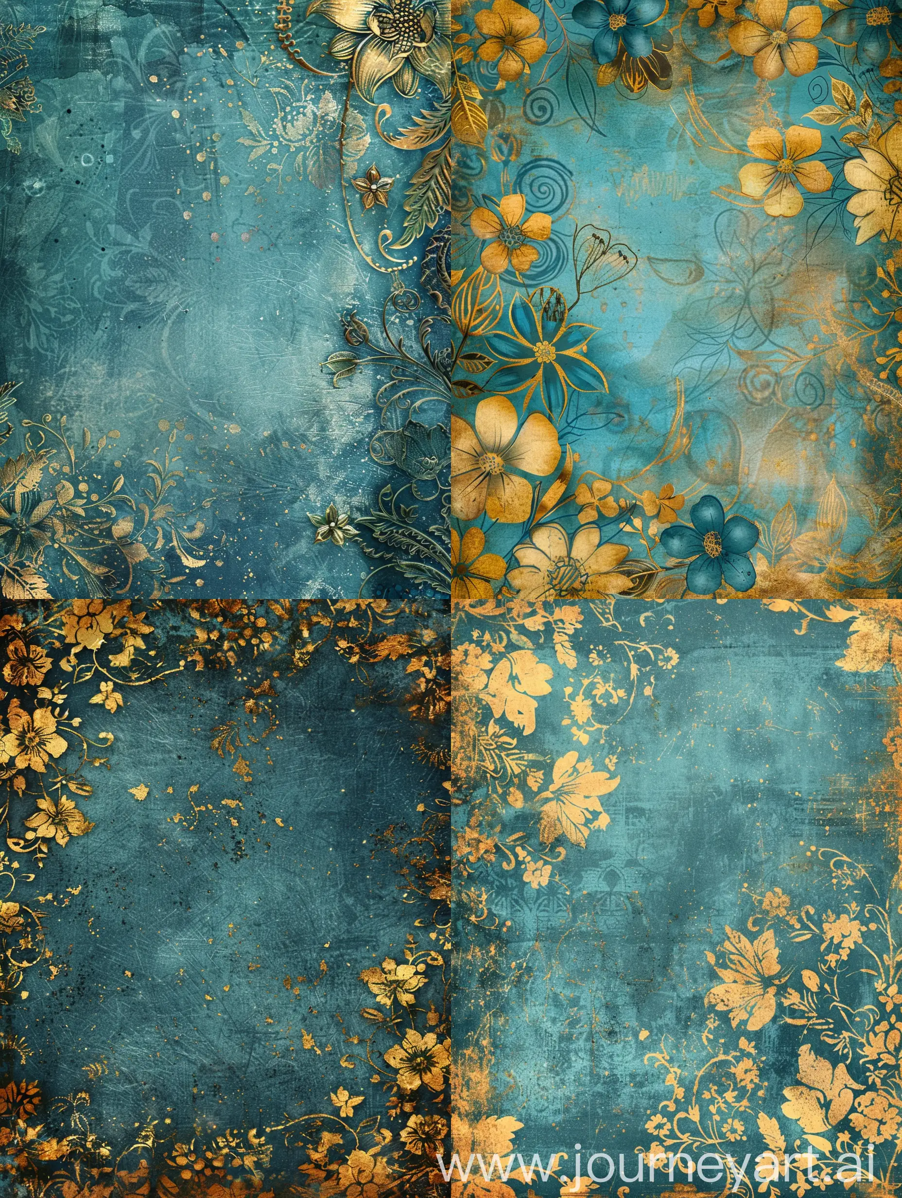 Vintage-Blue-and-Gold-Floral-Fantasy-Digital-Scrapbook-Paper