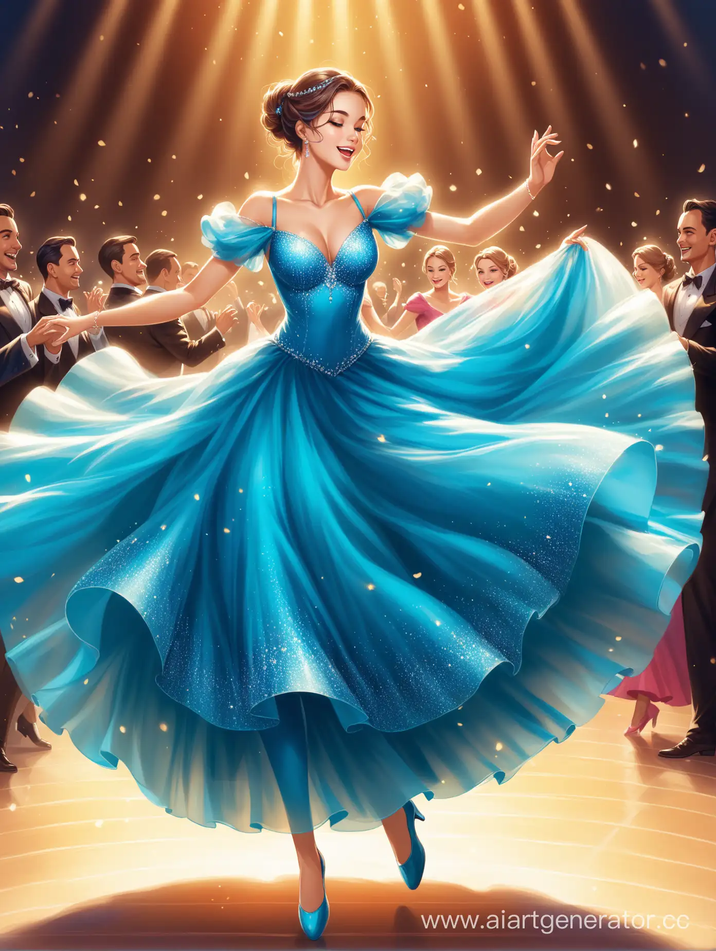 Elegant-Lady-Dancing-in-a-Blue-Ball-Gown