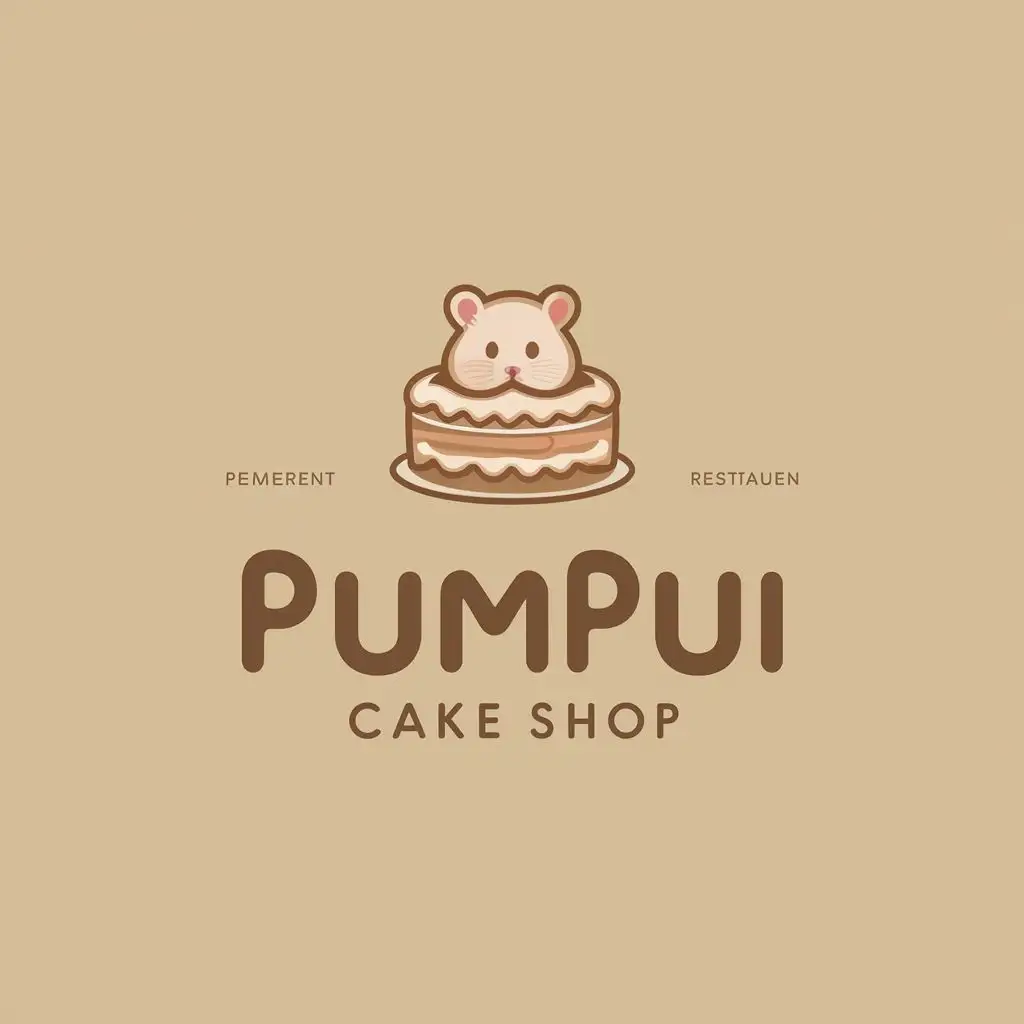 logo, Hamster and Cake and light brown theme and minimal, with the text "Pumpui Cake Shop", typography, be used in Restaurant industry