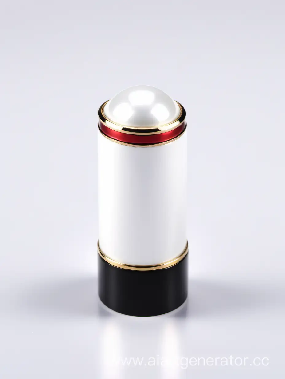Zamac-Perfume-Decorative-Ornamental-Long-Cap-in-Pearl-White-and-Black-with-Matt-Red-White-and-Gold-Lines-Metallizing-Finish