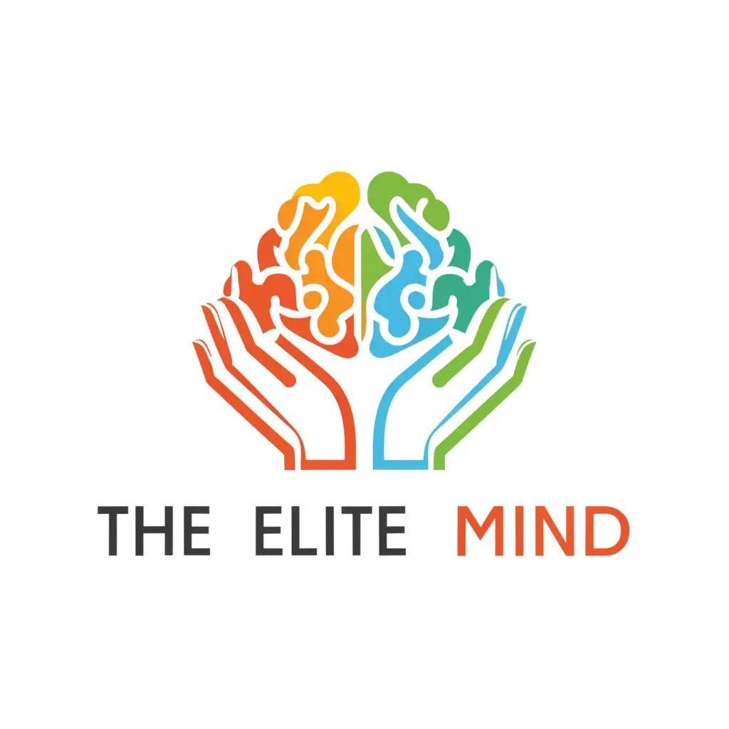 LOGO-Design-For-The-Elite-Mind-Vibrant-Rainbow-Palette-with-Hands-and-Brain-Symbolism