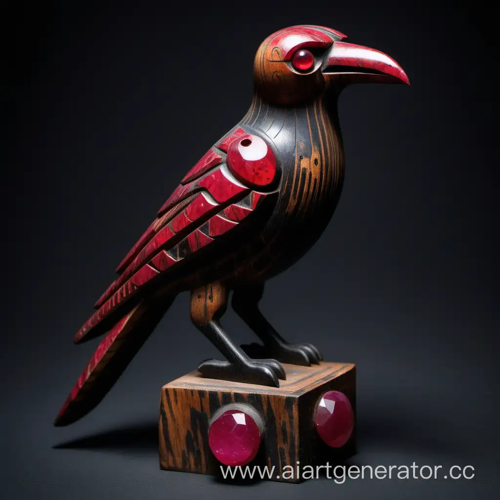 Ancient-Wooden-Crow-Totem-with-Ruby-Eyes