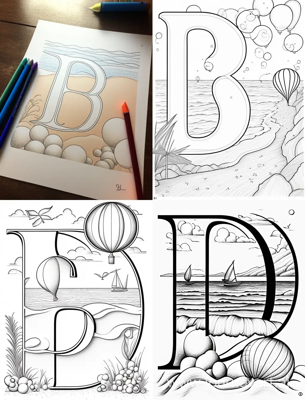 Handwritten-Large-Letter-B-with-Beach-Ball-Outlines