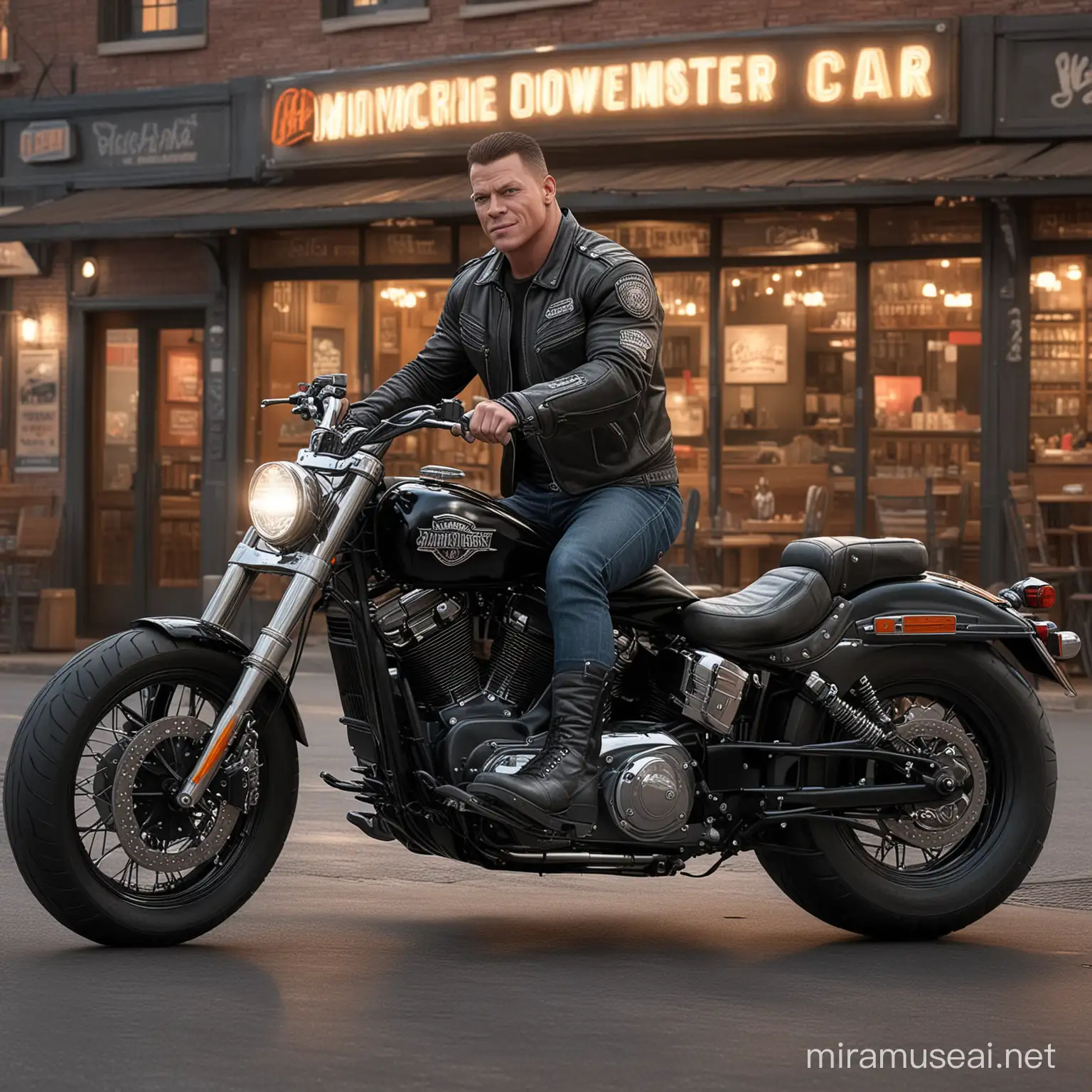 John Cena Biker Portrait with HarleyDavidson Motorcycle