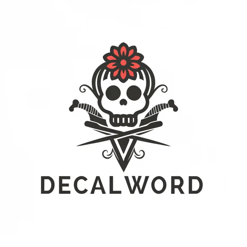 a logo design, with the text 'DeonalWorld', main symbol:skull, flower, sword, Minimalistic, to be used in Other industry, clear background