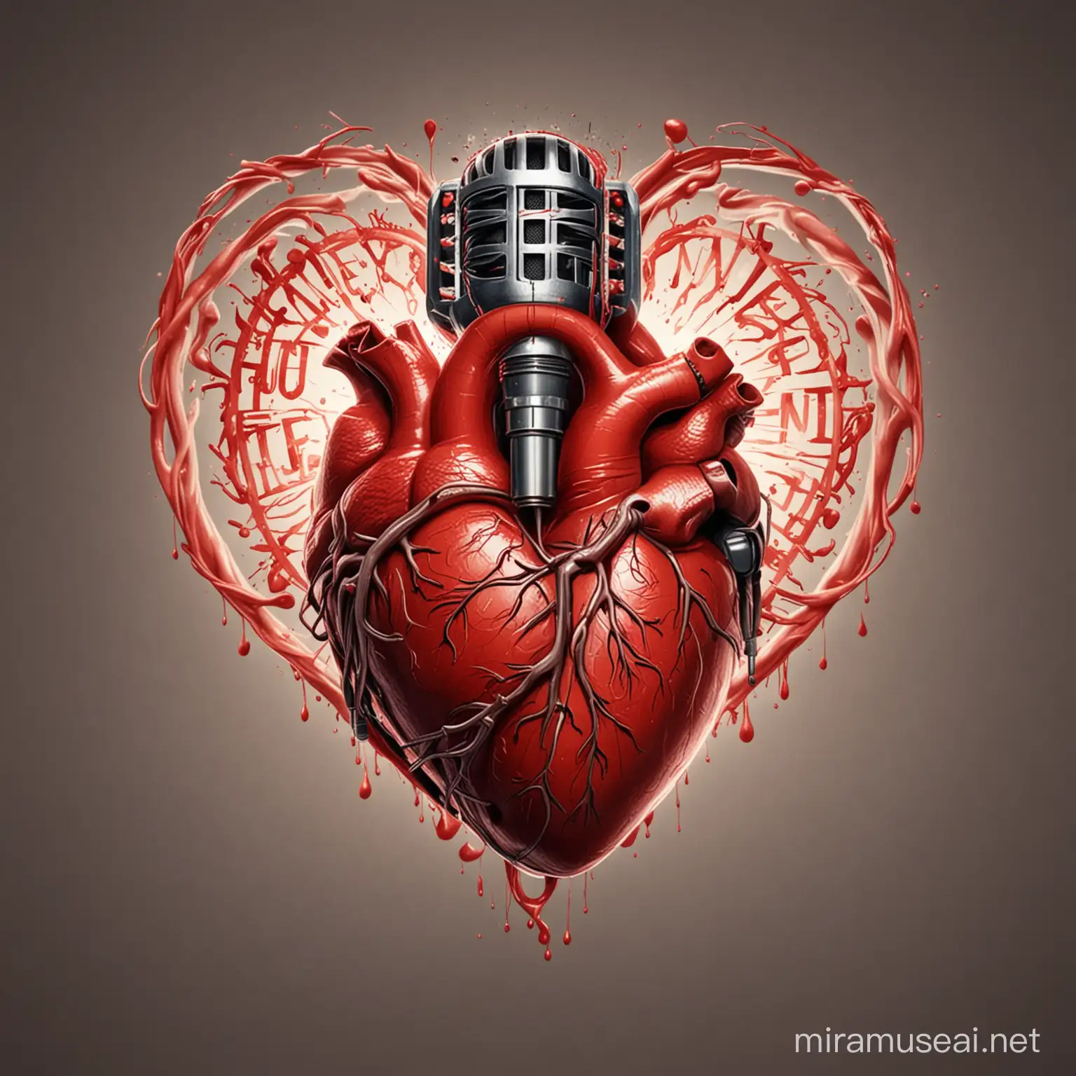 Make logo for YouTube channel in logo human heart having mic in one hand and it look like he is singing