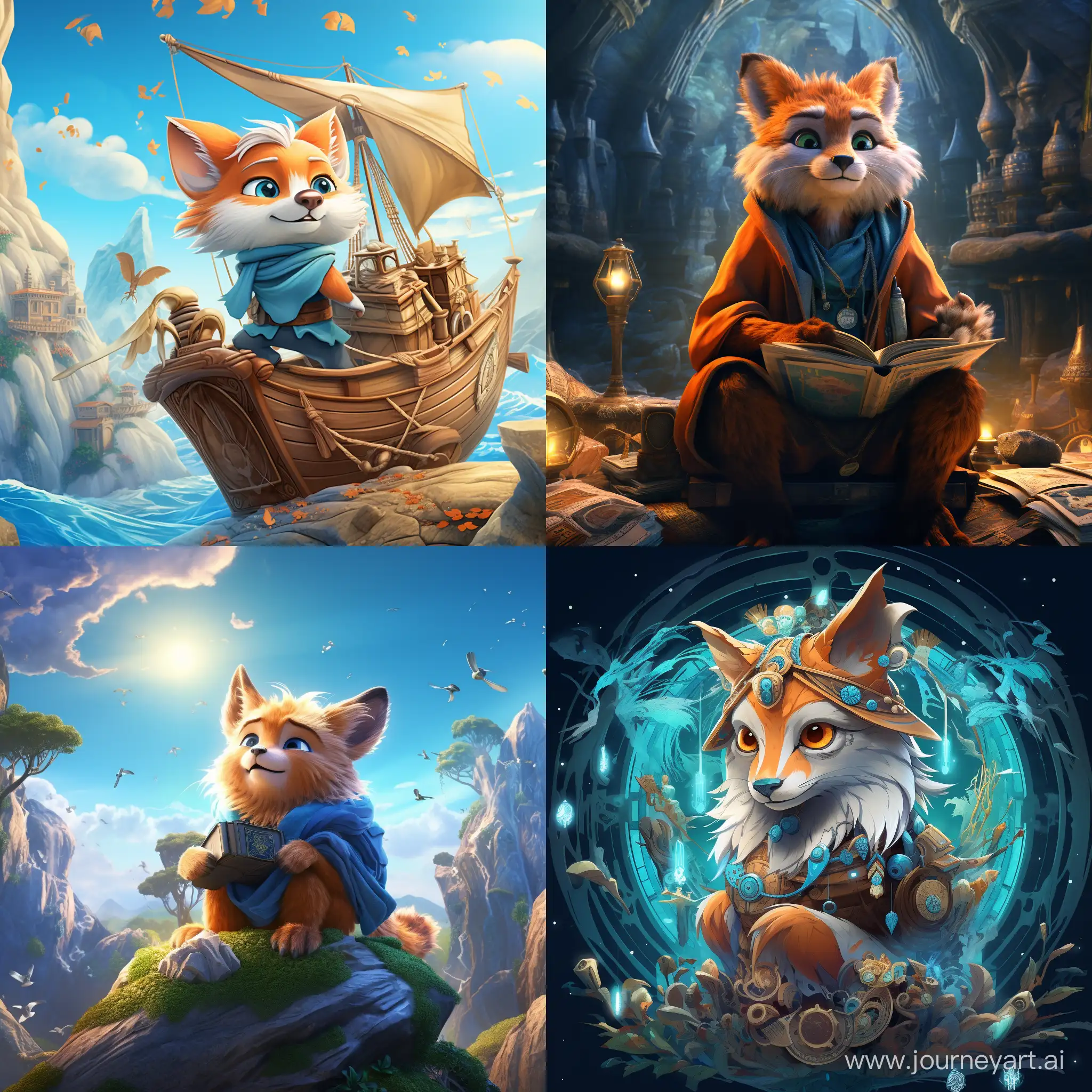 Fox-Embracing-Wisdoms-Journey-in-a-Blue-Wind-Cartoon-Style-Zodiac-Element