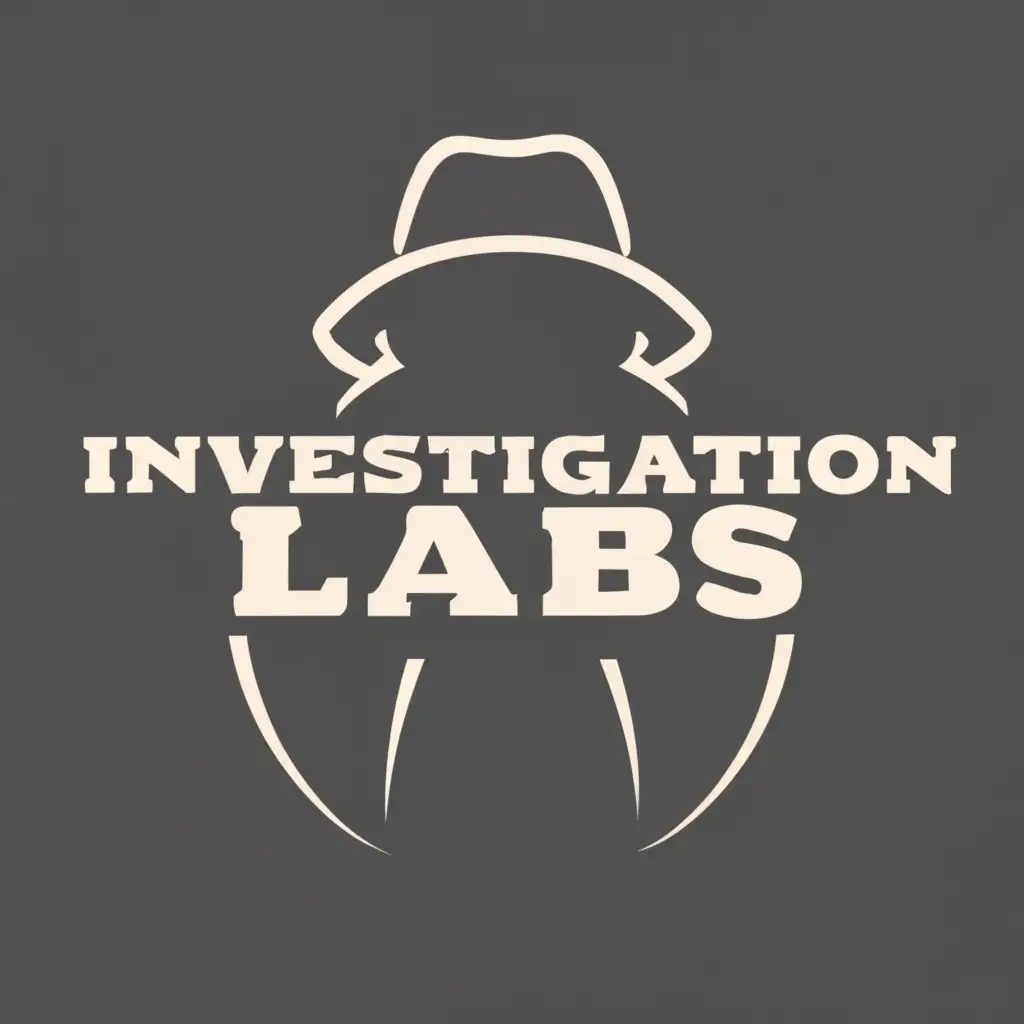 logo, anonymous man in black shadows, with the text "investigation labs", typography