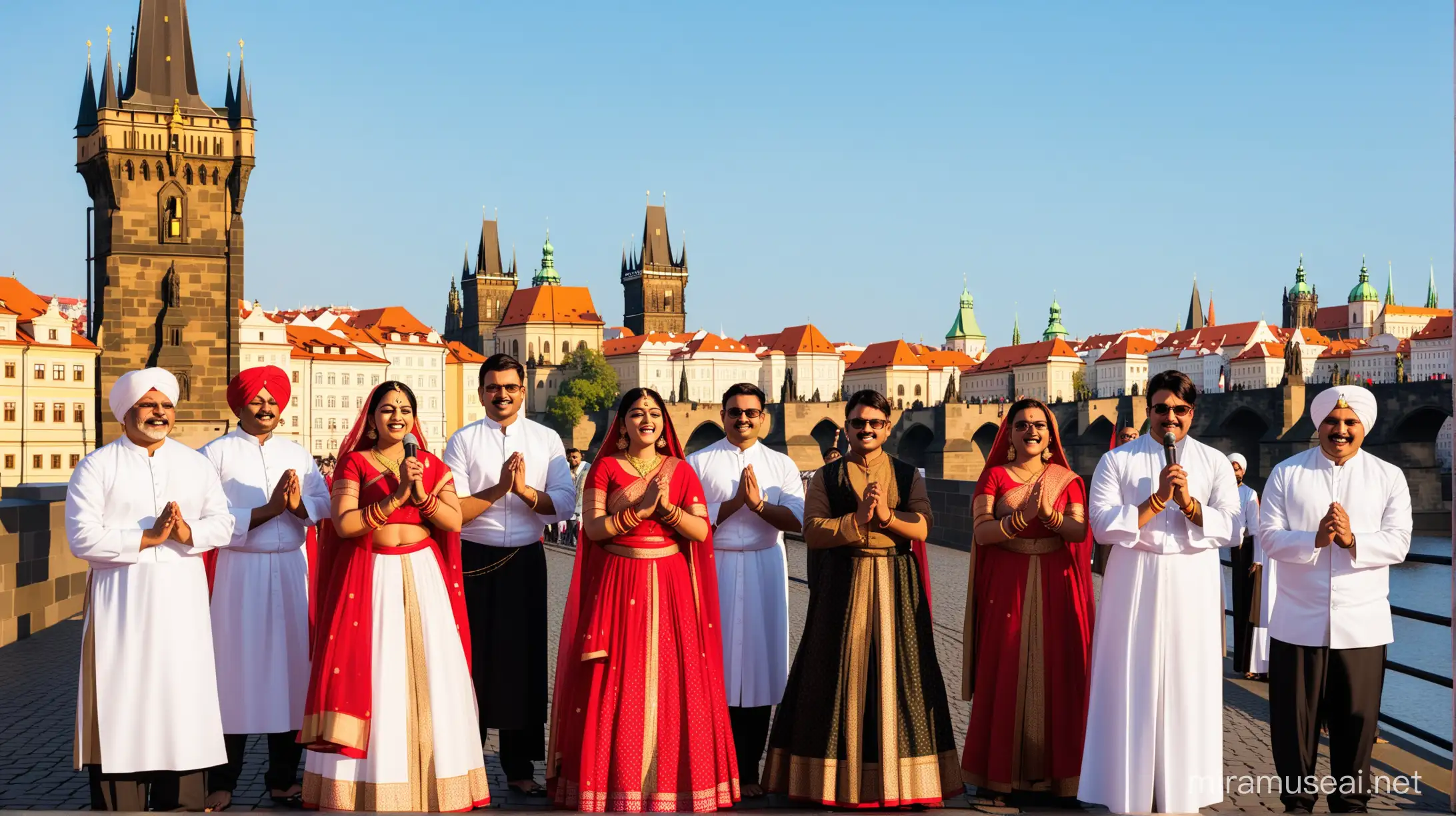 A group of Bengali male and female singers performing on Charles bridge in Prague