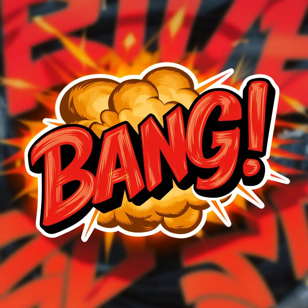 draw a sticker for cs go game, based on those sickers that have already been added to this game. Make a sticker as some meaningful text that would be related to the game CS GO, like a `BANG!` with explotion background