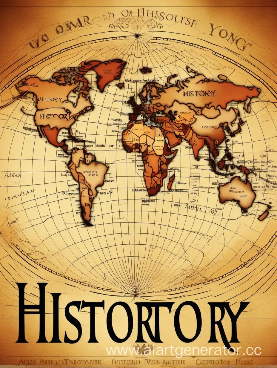 Карта мира в теплых тонах отсылающая к прошлому с старым шрифтом с надписью "История"