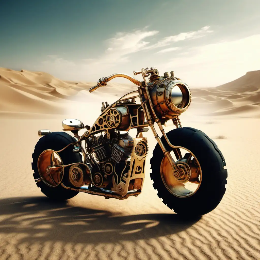 clockwork motorcycle in a desert