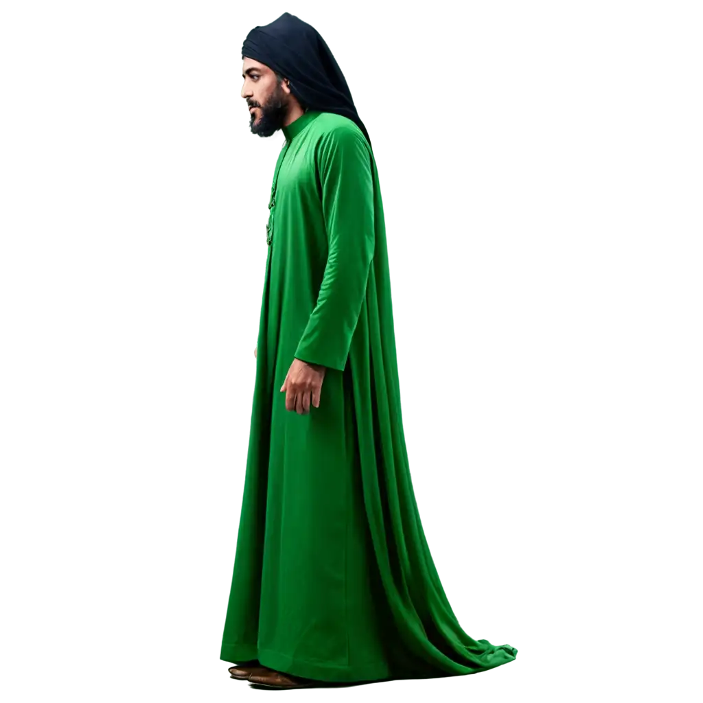 Imam Ali in green cloth full body 