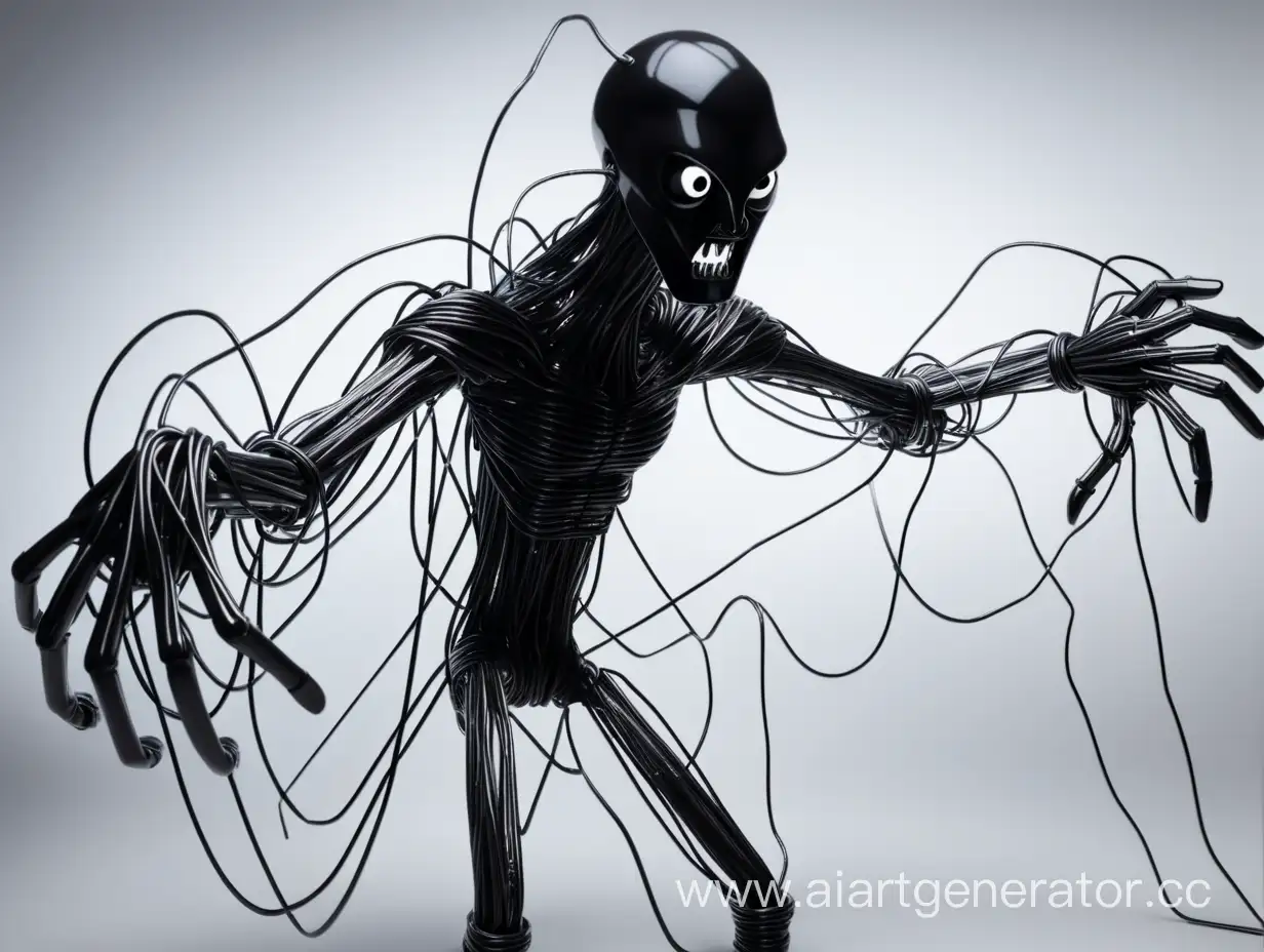Eerie-Black-Wire-Monster-Reaching-Out-with-Long-Arms