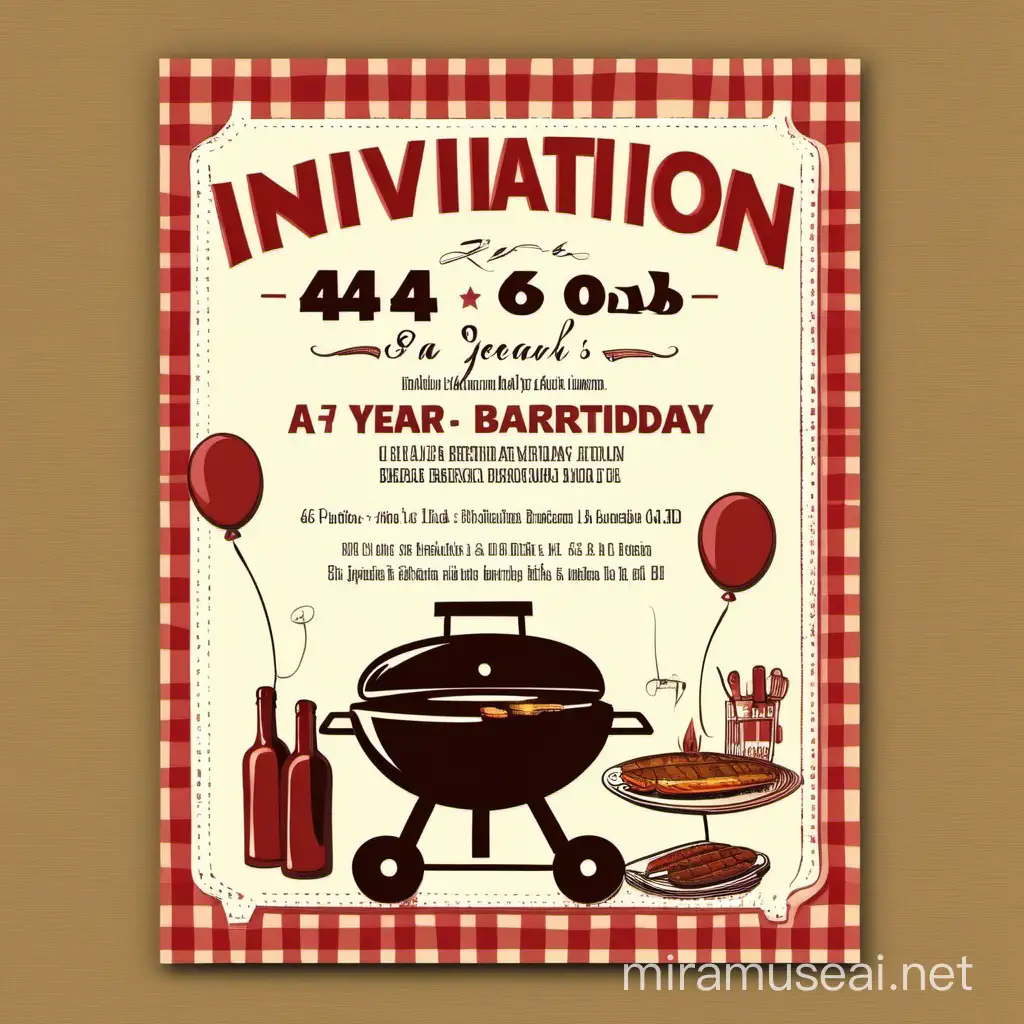 Invitation for a 46 year old man's birthday with a late Sunday afternoon, barbecue theme written in Brazilian Portuguese