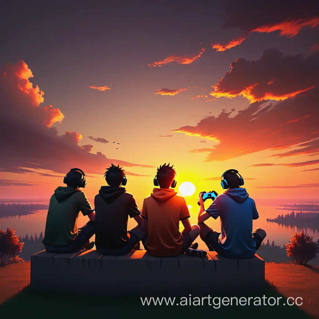 Gaming-Enthusiasts-Enjoying-a-Spectacular-Sunset-View