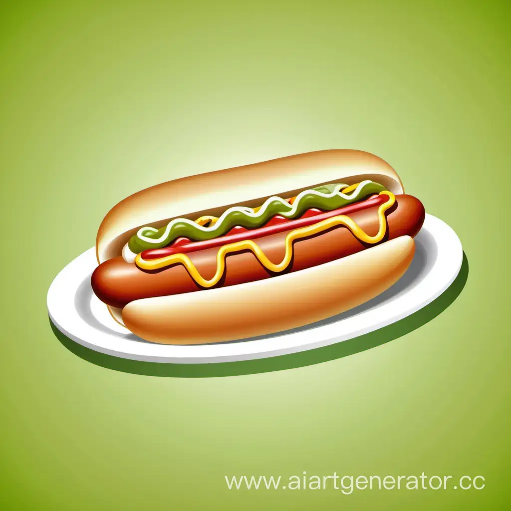 one plate of hot dog in vector style over a green background