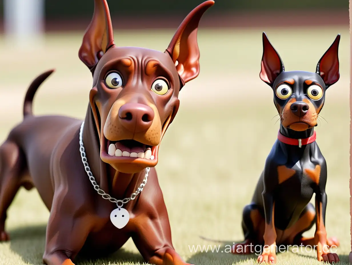 Playful-Doberman-and-Grumpy-Toy-Terrier-Posing-Together