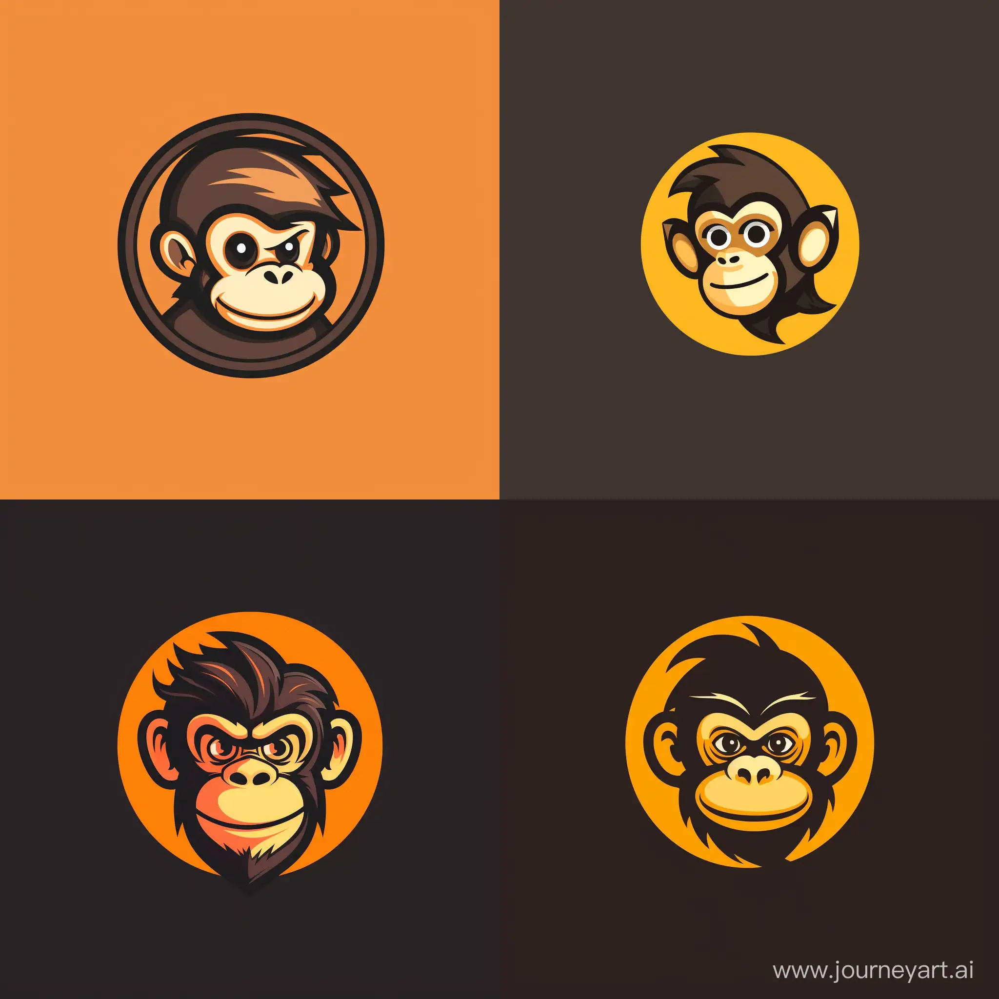 Modern monkey logo, simple, round shape, fun