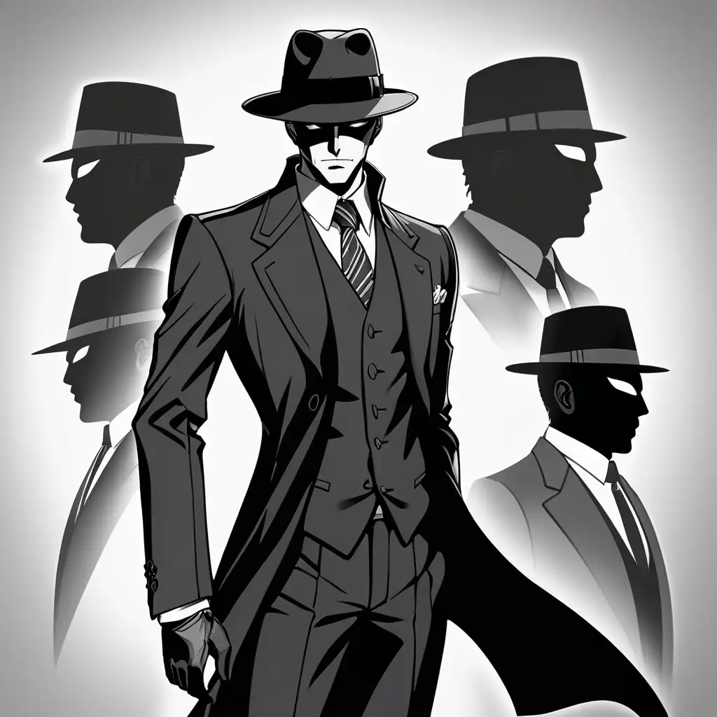 Cipher cuts an imposing figure with his tall, lean frame and commanding presence. He exudes an air of sophistication and mystery, with sharp features and piercing eyes that seem to miss nothing. His complexion is pale, almost unnaturally so, hinting at a life spent mostly indoors or in the shadows.

He dresses in a sleek, tailored black suit that fits him perfectly, accentuating his silhouette. The suit is impeccably styled, with subtle pinstripes adding a touch of class. A crisp white dress shirt is worn beneath the suit jacket, the collar peeking out from beneath the lapels.

Completing his ensemble is a matching black fedora, tilted at a slight angle to cast a shadow over his eyes, adding to his enigmatic aura. The fedora is adorned with a simple band, perhaps a memento from a past life or a symbol of his allegiance to the group.

Cipher's hands are gloved in black leather, adding to his air of professionalism and concealment. His movements are calculated and precise, each gesture deliberate and controlled.

Despite his imposing appearance, there's a sense of calm confidence about Cipher, as if he's always one step ahead of everyone else. He rarely raises his voice, preferring to speak in measured tones that command attention and respect from those around him.

Overall, Cipher's appearance reflects his role as the leader of the group – mysterious, sophisticated, and utterly formidable. He's a man of few words, but his actions speak volumes, making him a force to be reckoned with in any situation.