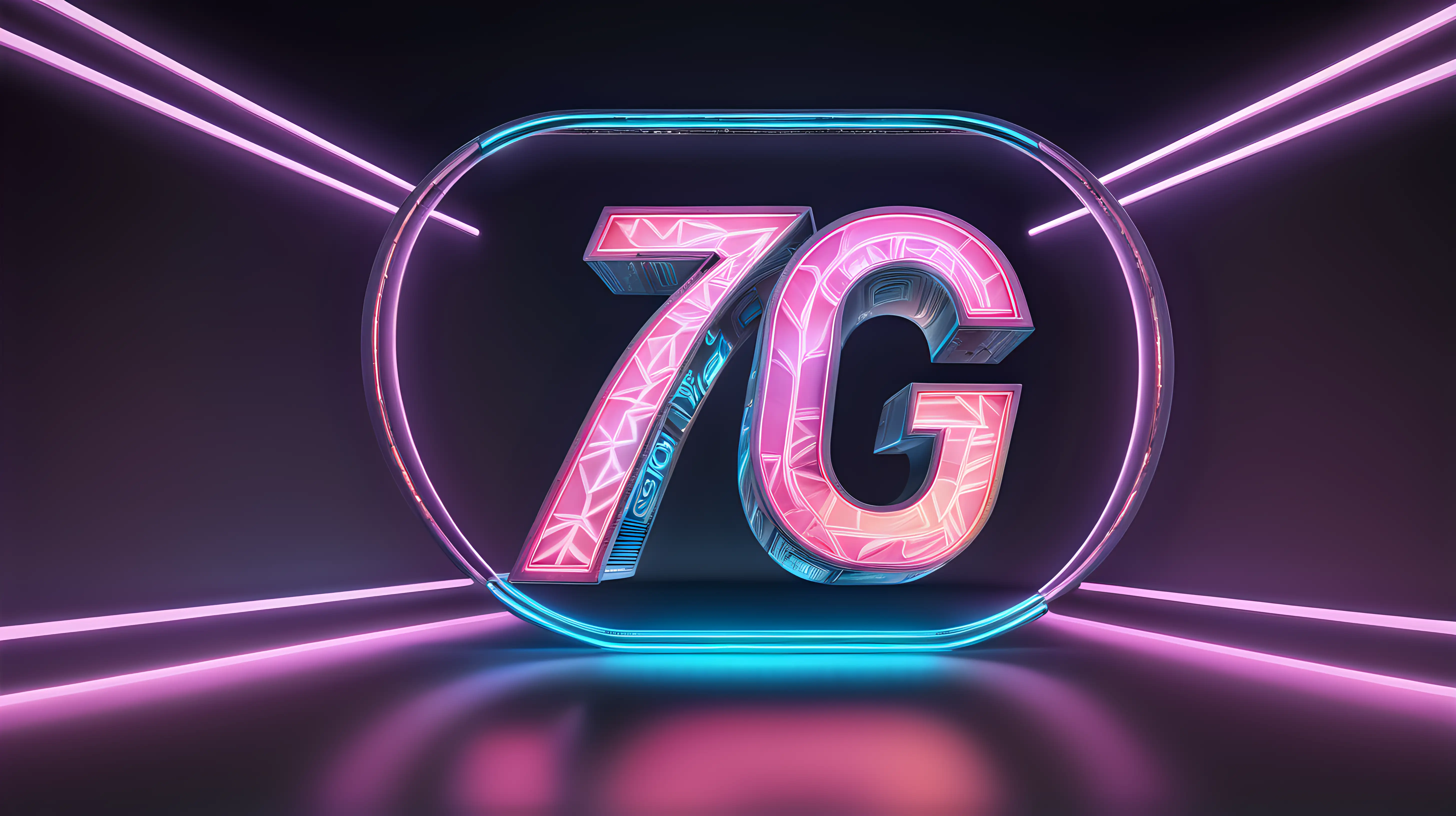 Create an image where the number "7G" is illuminated in the center with futuristic, neon-like lighting against a dark, sleek background, evoking a sense of advanced technology.