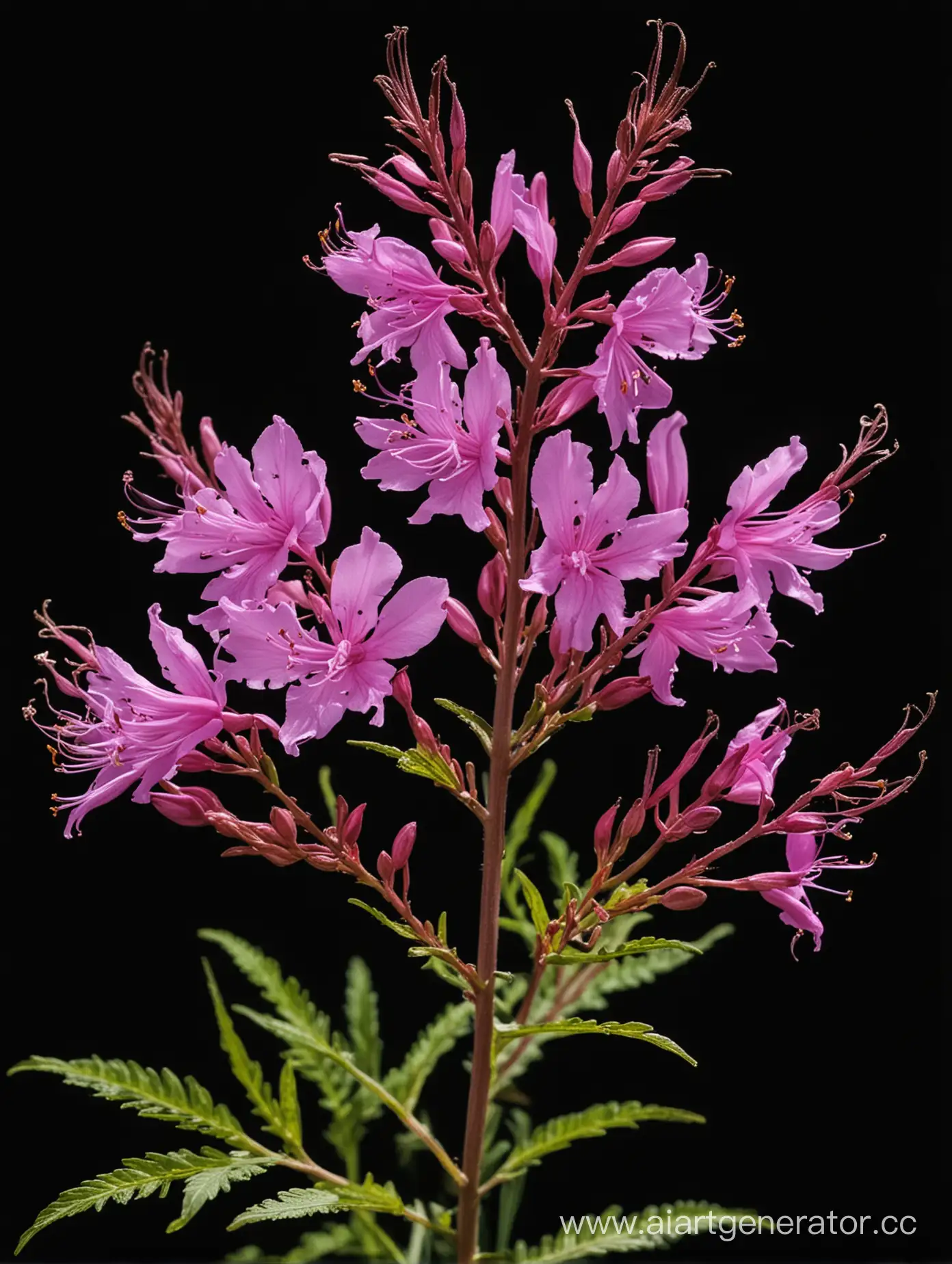 CloseUp-Vibrant-Fireweed-Wildflower-on-Sleek-Black-Background