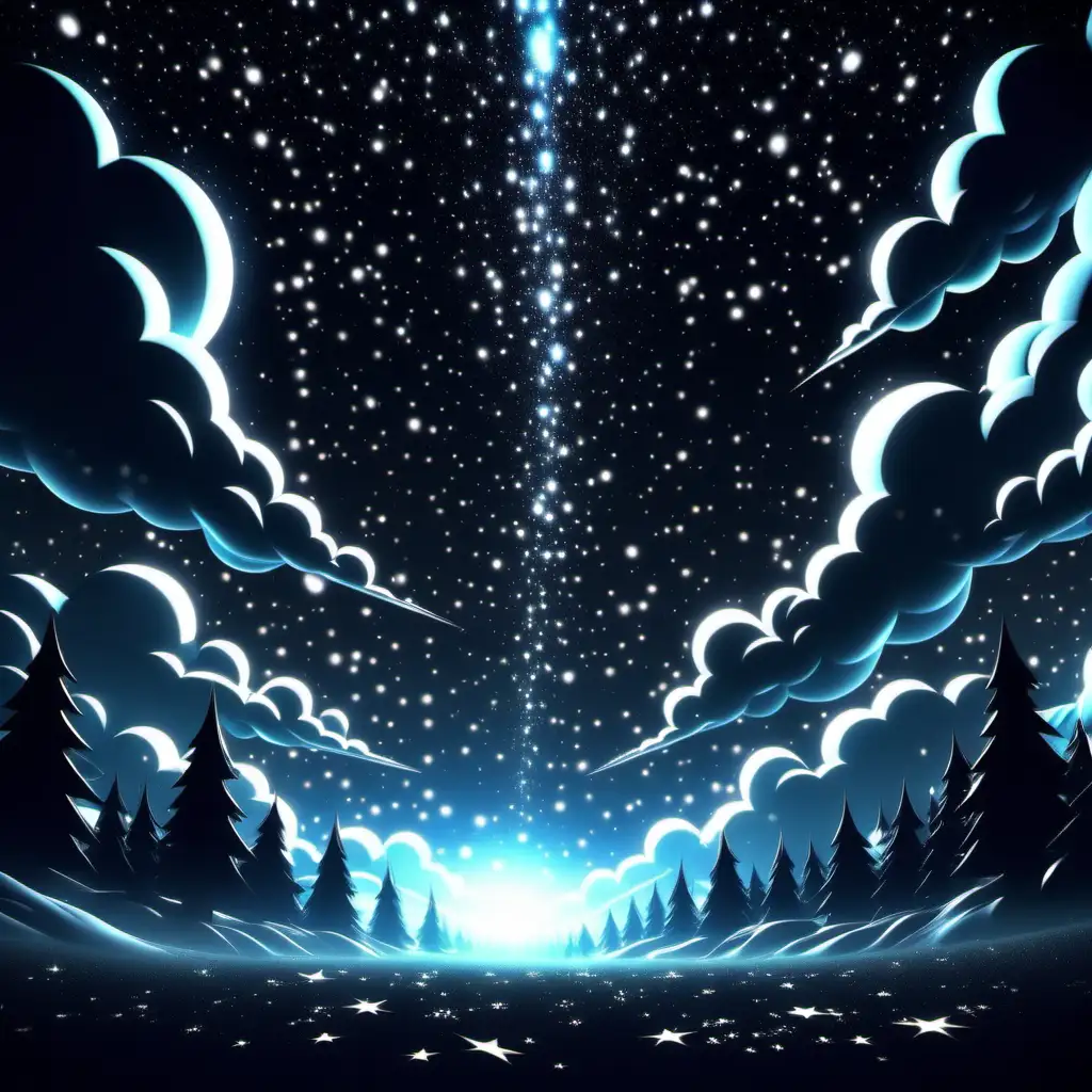 Create a 3D illustrator of an animated image for black sky with blinking stars. Blur and beautiful scenerie background.