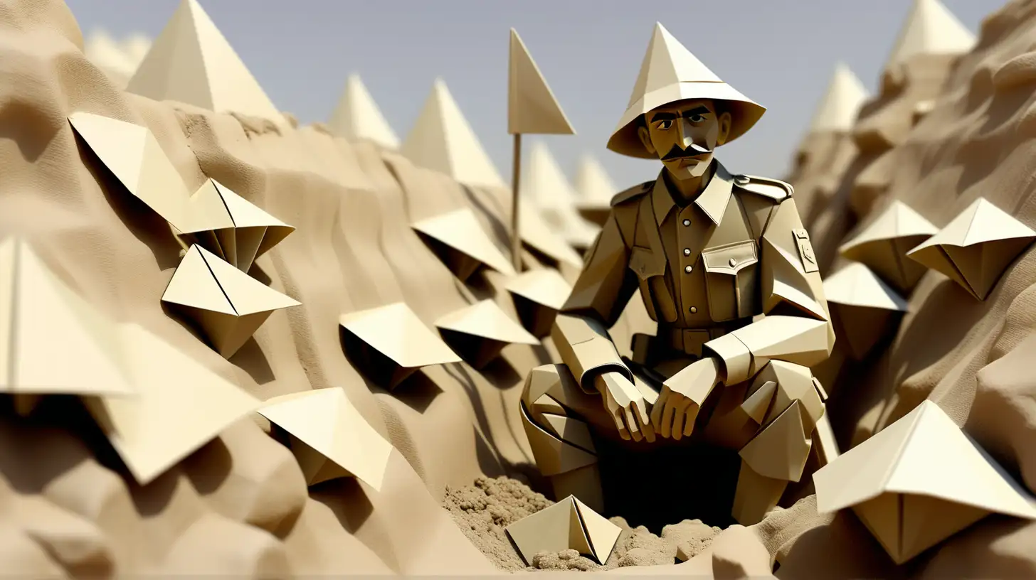 1915 Turkish Soldier in Trench Near Beersheba Palestine Origami Style Artwork