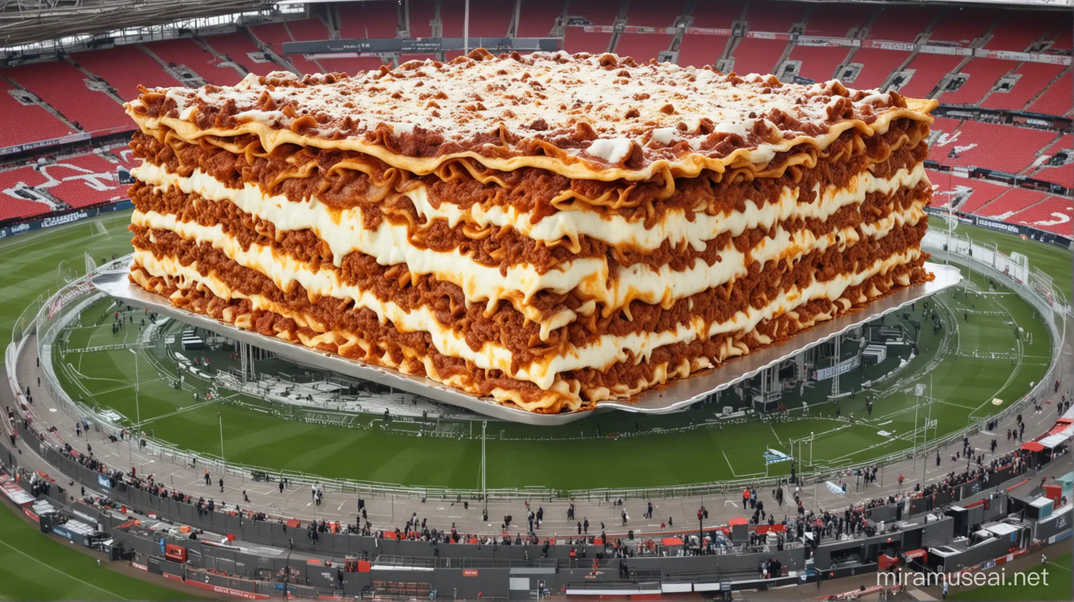 Giant Lasagna Takes Over Wembley Stadium in Realistic Shot