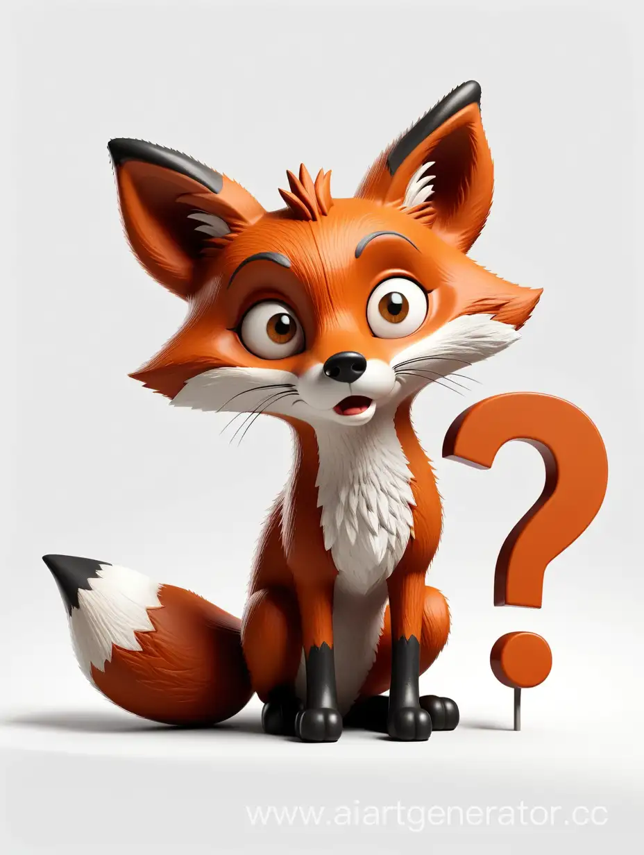 Cute-Fox-Posing-Next-to-Question-Mark-Cartoon-on-a-Clean-White-Background