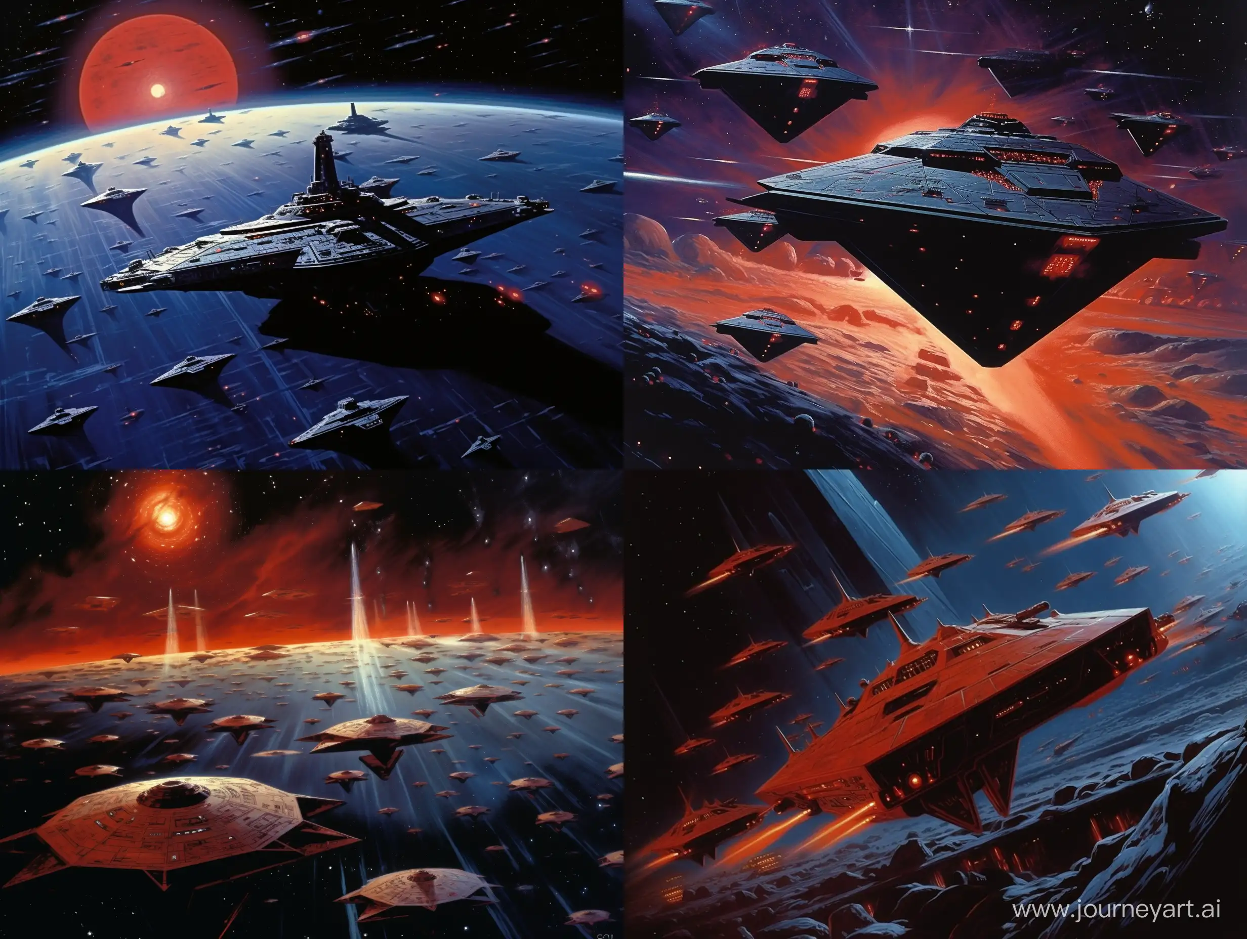 Retro-Science-Fiction-Art-Threatening-Military-Star-Destroyers-in-Outer-Space
