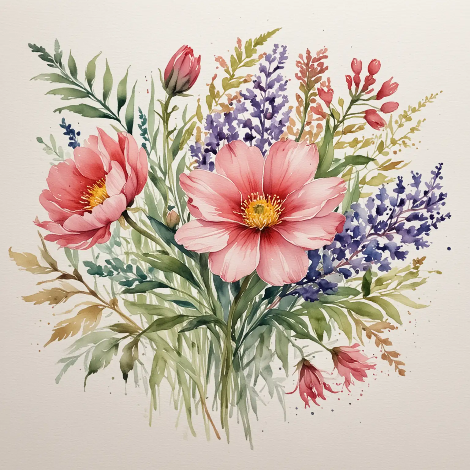 Vibrant Watercolor Painting of Delicate Flowers in Full Bloom