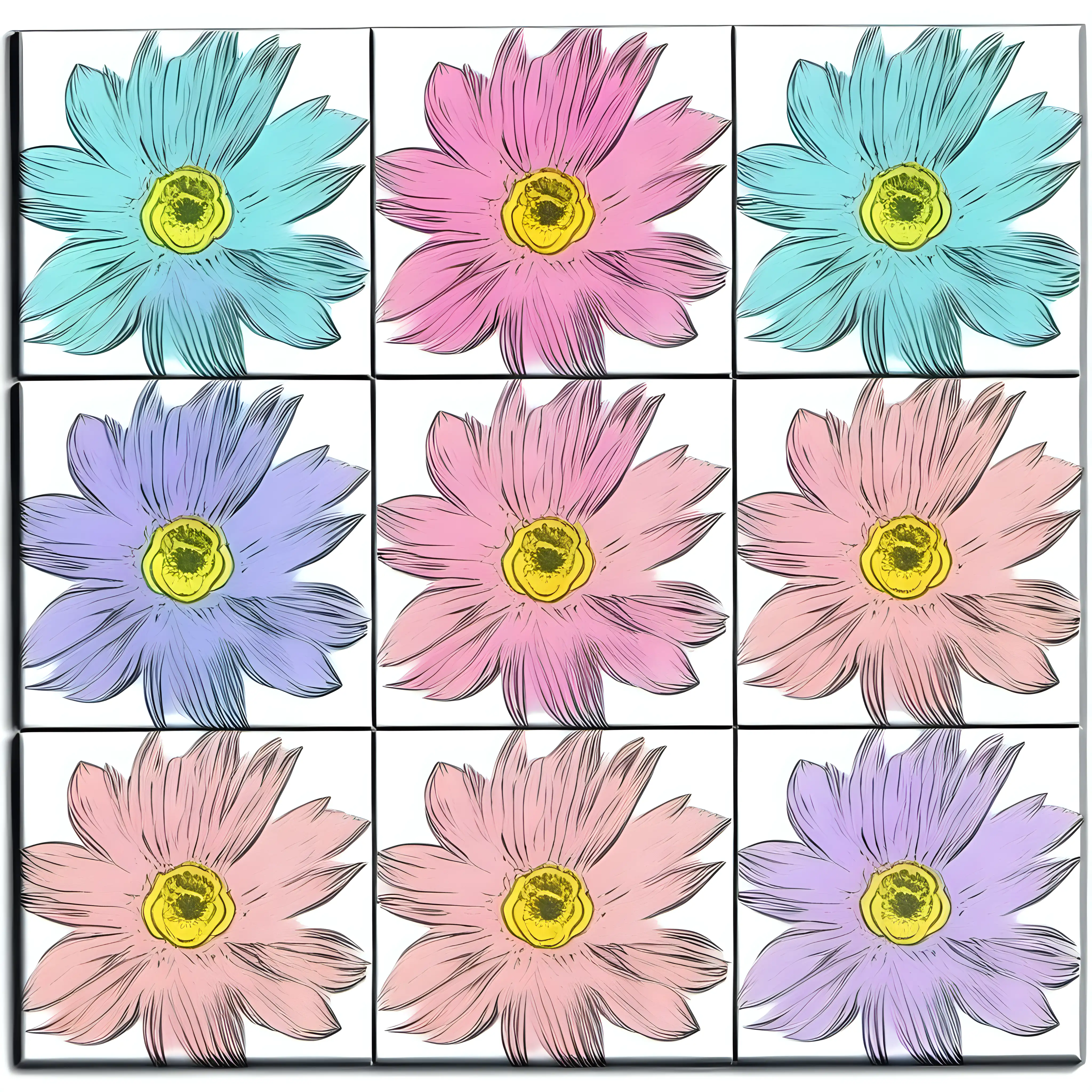 SouthernInspired Pastel Watercolor Flower Clipart on White Background Andy Warhol Inspired Tile