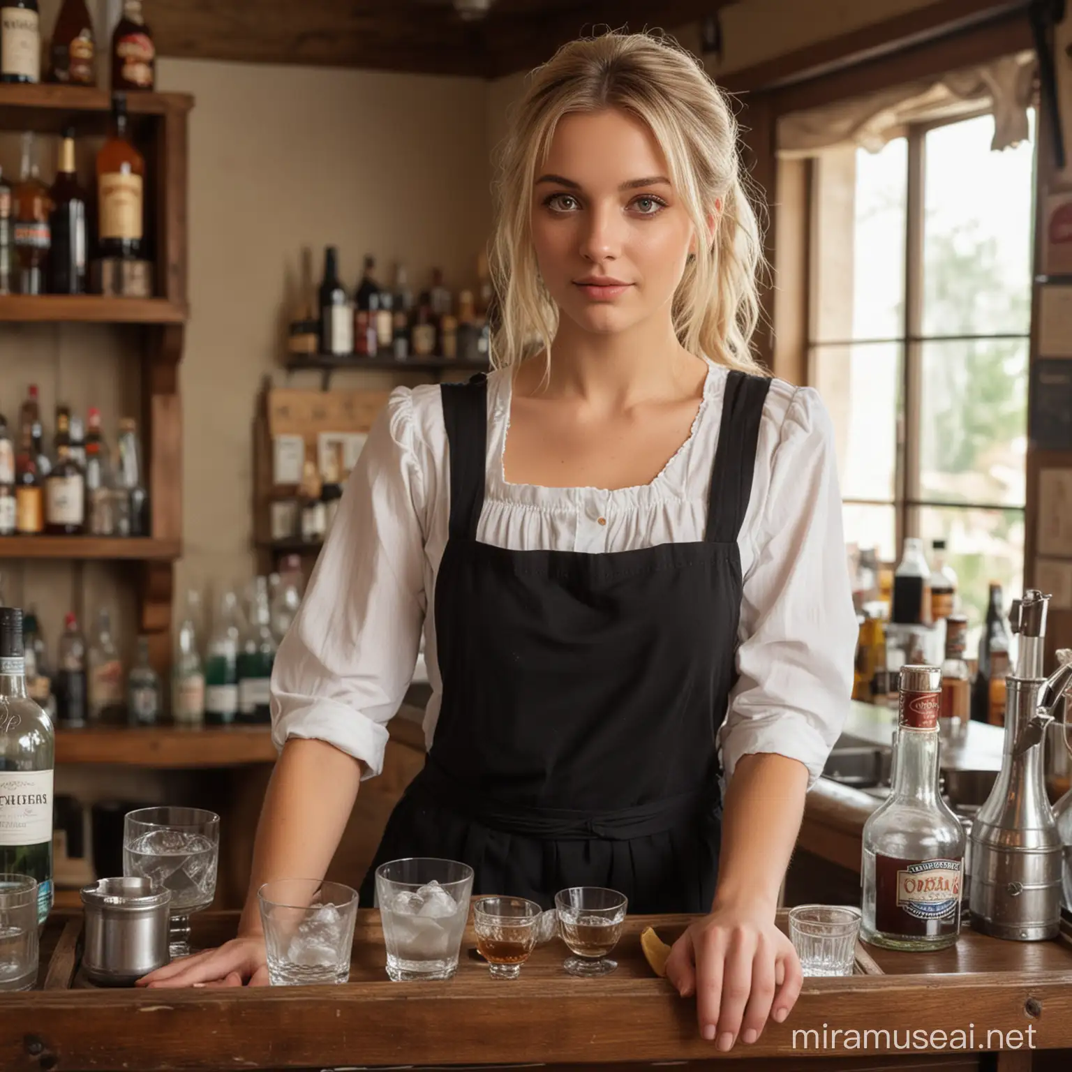 Fantasy Tavern Bar Maiden Serving Drinks with Grace