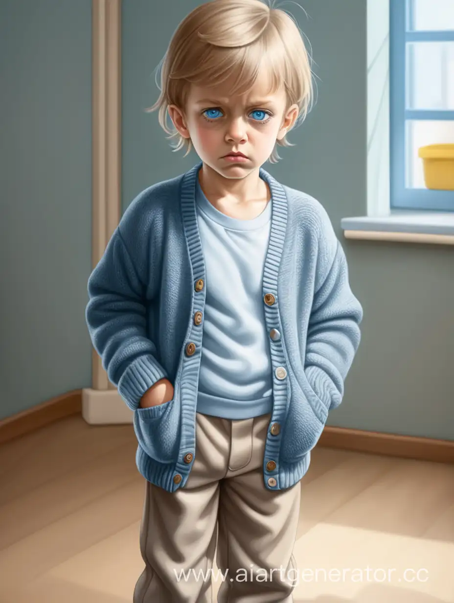 Lonely-FirstGrader-in-Gray-Cardigan-Expressing-Sorrow