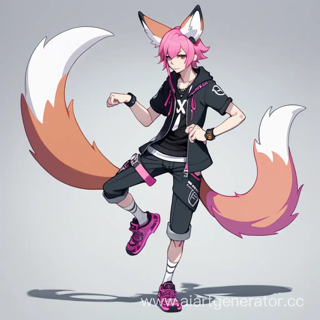 Dynamic-Pose-of-a-PinkHaired-Guy-with-Fox-Ears-and-Tail