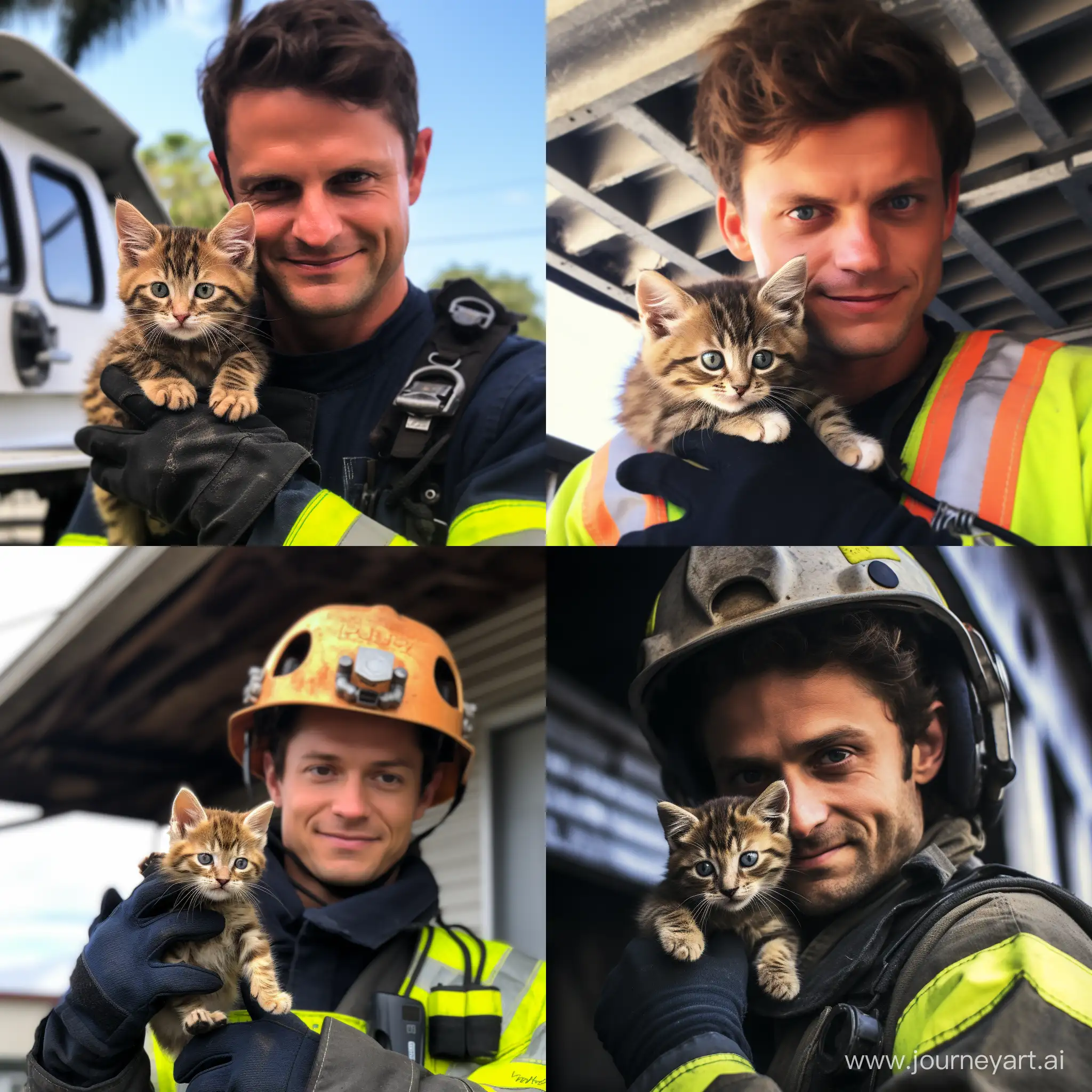 пожарный спас котенка
