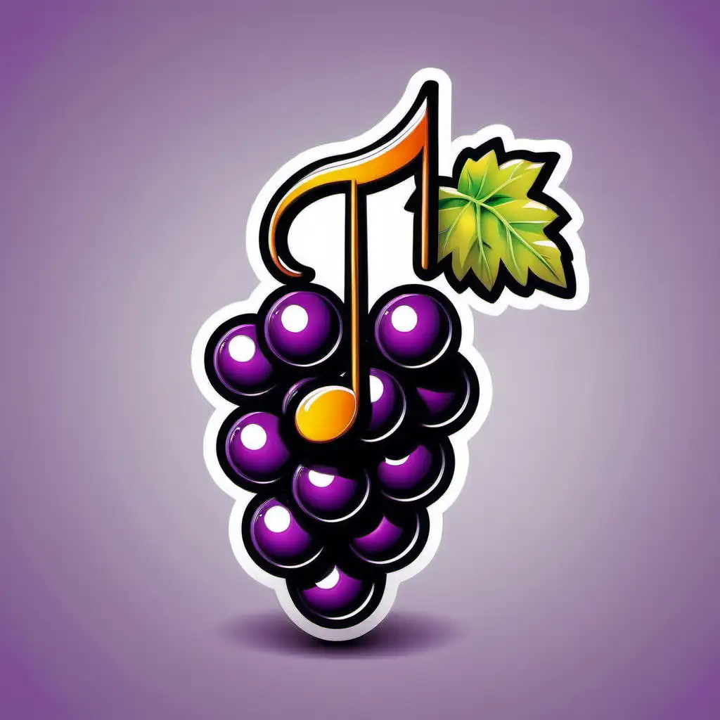 a music note icon attached to a grape cartoon
