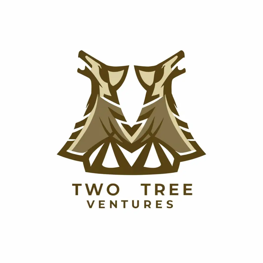 a logo design,with the text "Two tree ventures", main symbol:Two trees and a coyote,complex,be used in Travel industry,clear background