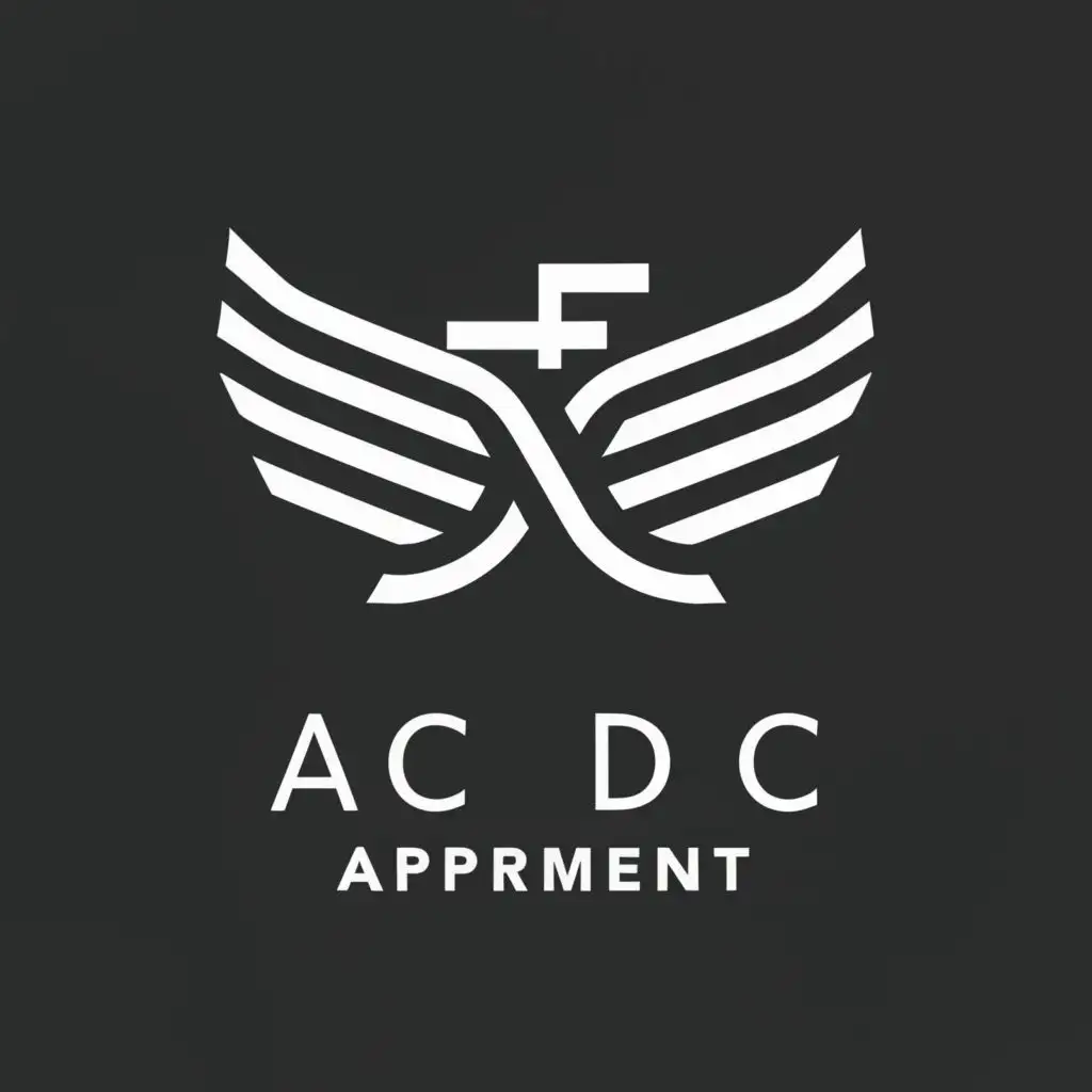 a logo design,with the text "ACDC Apartment", main symbol:right and left wings,Minimalistic,be used in Real Estate industry,clear background