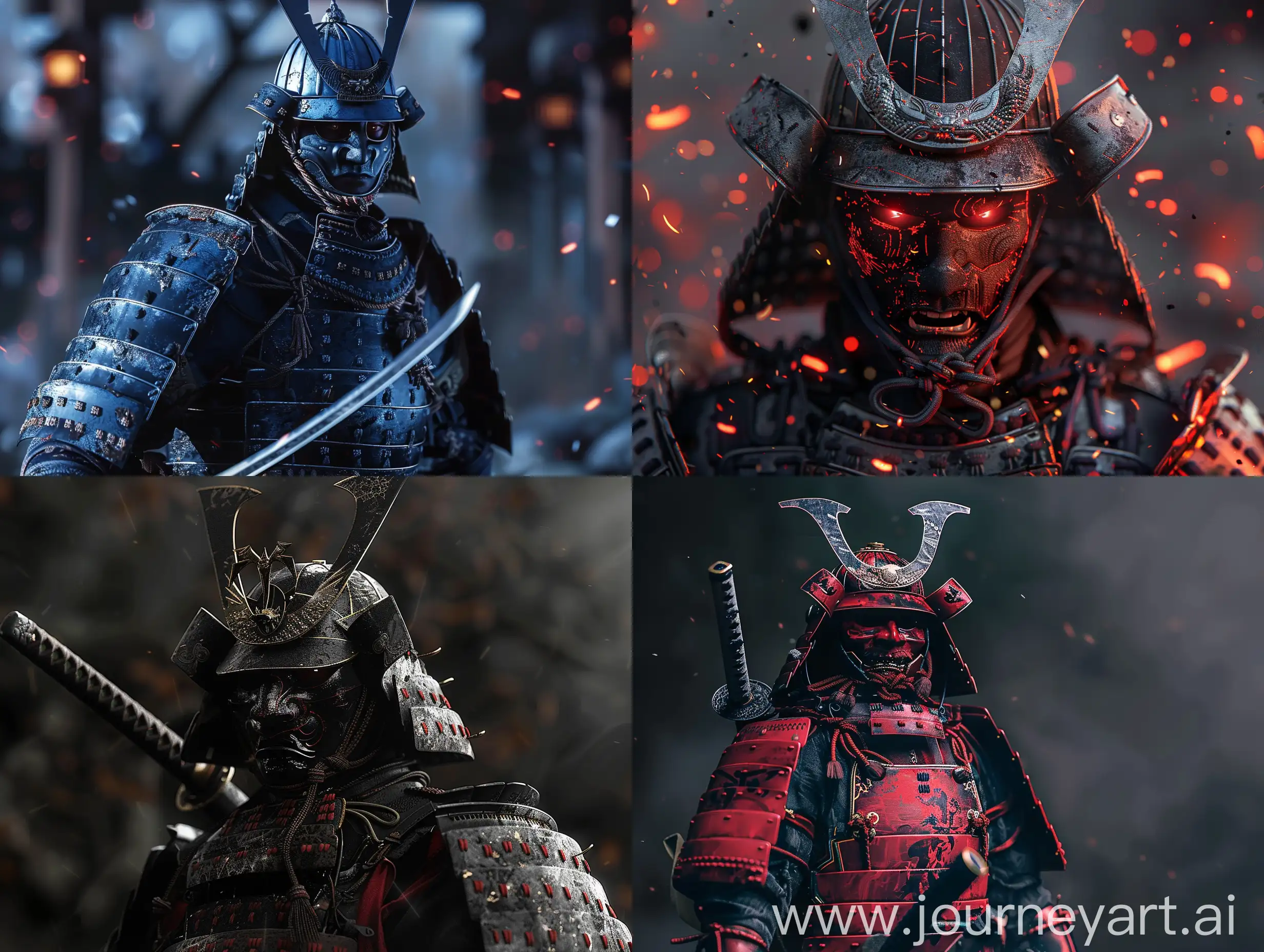 Armoured samurai  darkness Electronic, Photo realistic, cinematic, HDR.