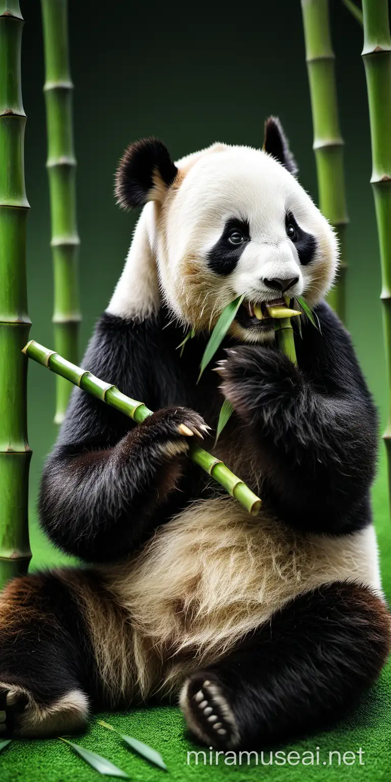 panda comiendo un bambú