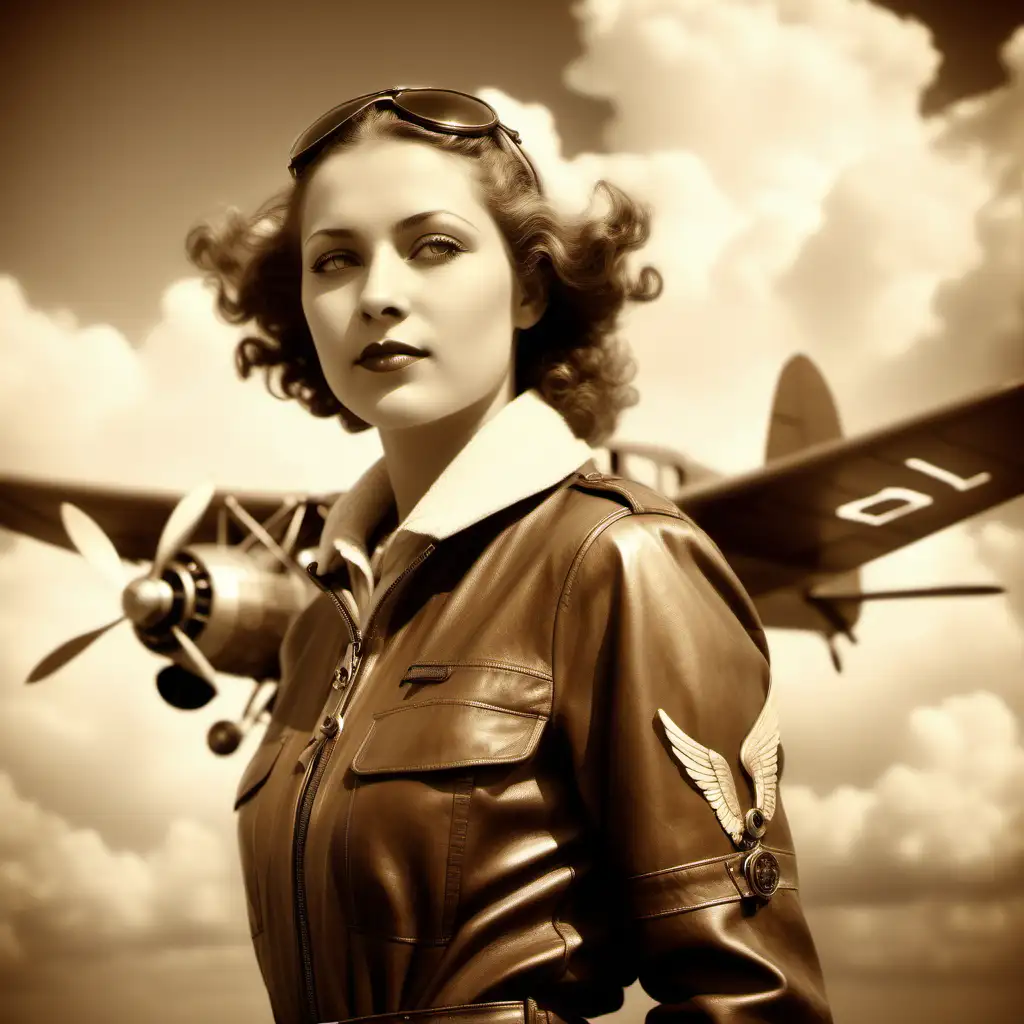 personnage femme mythe icare avec ailes, avions 1930 dans ciel sepia
portrait de l'aviatrice maryse hilsz