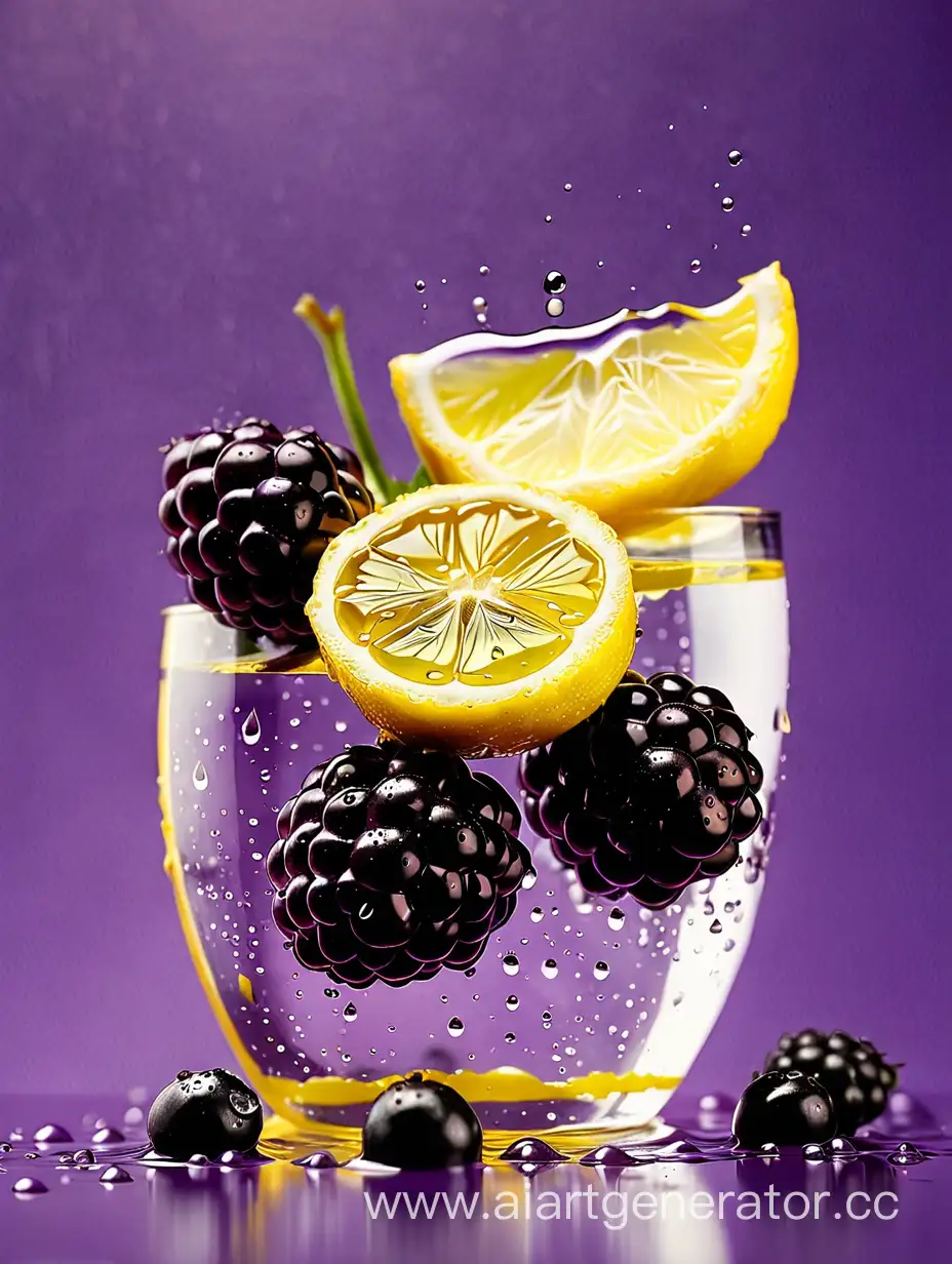 Vibrant-Boysenberry-and-Lemon-Water-Drops-on-Yellow-Background