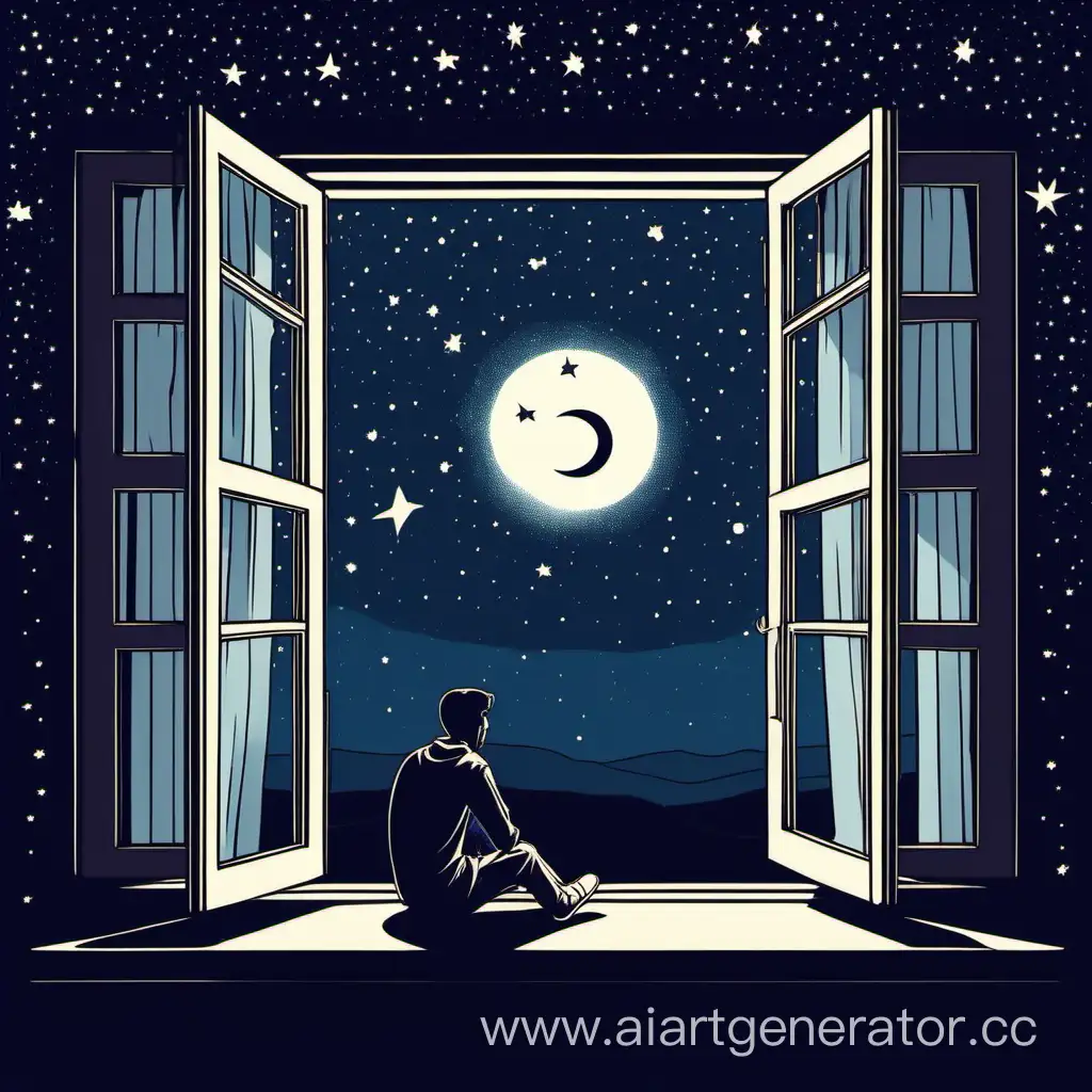 Man-Contemplating-Under-Starlit-Night-Sky