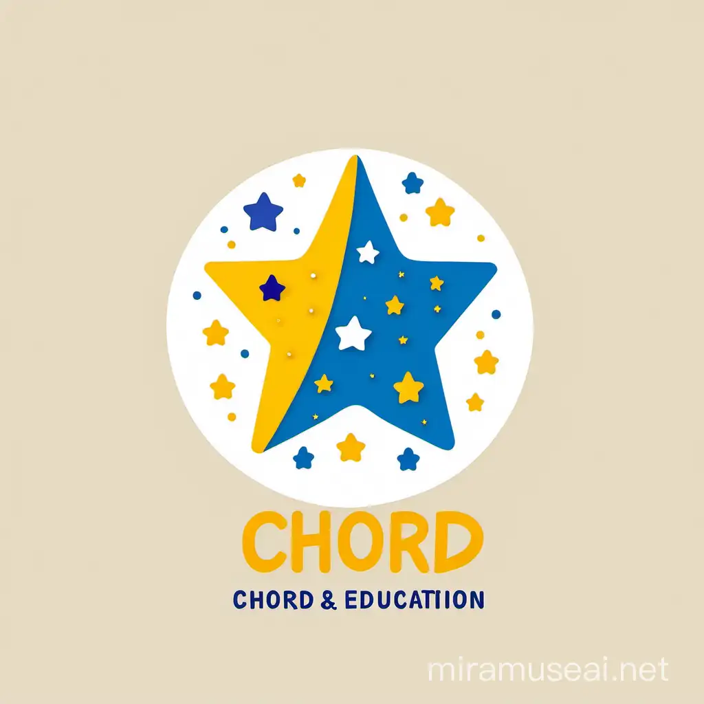 A simple and flat style logo with lively and clean vibe, children chord and art education logo, yellow and blue, star