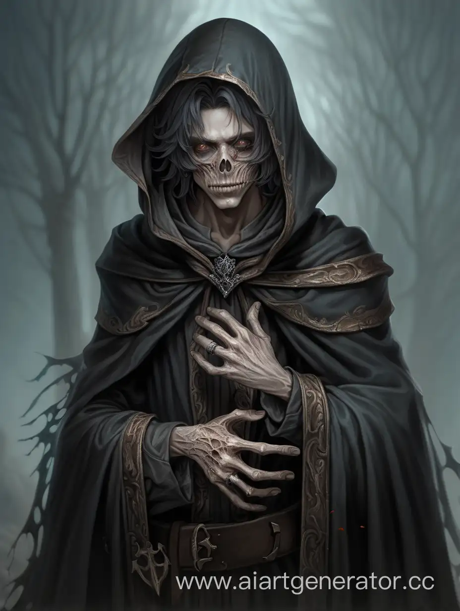 Fantasy-Young-Man-with-Decaying-Face-and-Bony-Hand-in-Cloak