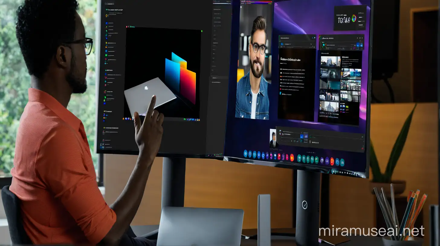 Man Working at Multiple Computer Monitors